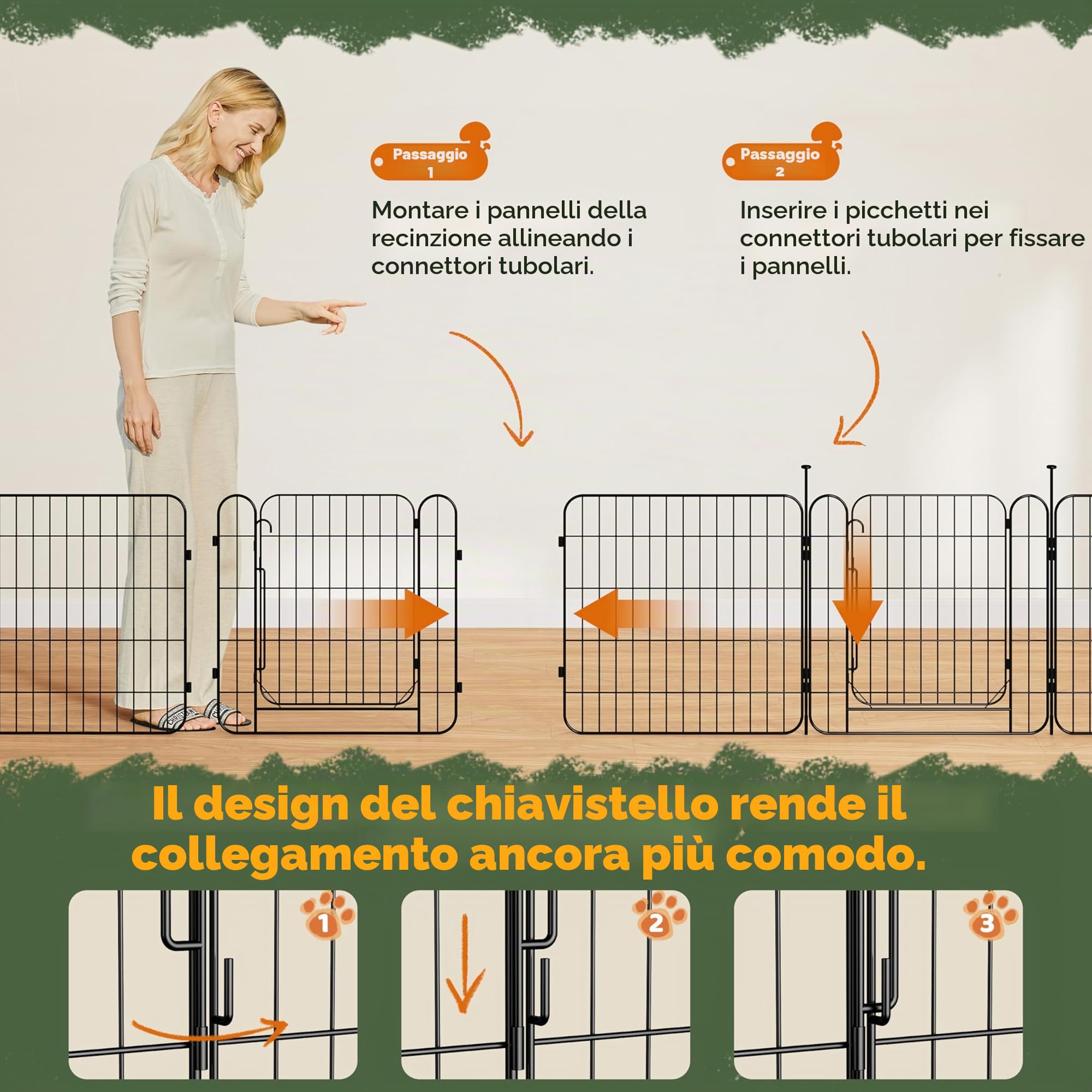 Yaheetech Recinto per Animali Domestici, 8 Pannelli Altezza 60 cm, Pieghevole con Porta per Interno ed Esterno, in Acciaio, per Cani, Cuccioli, Gatti e Conigli