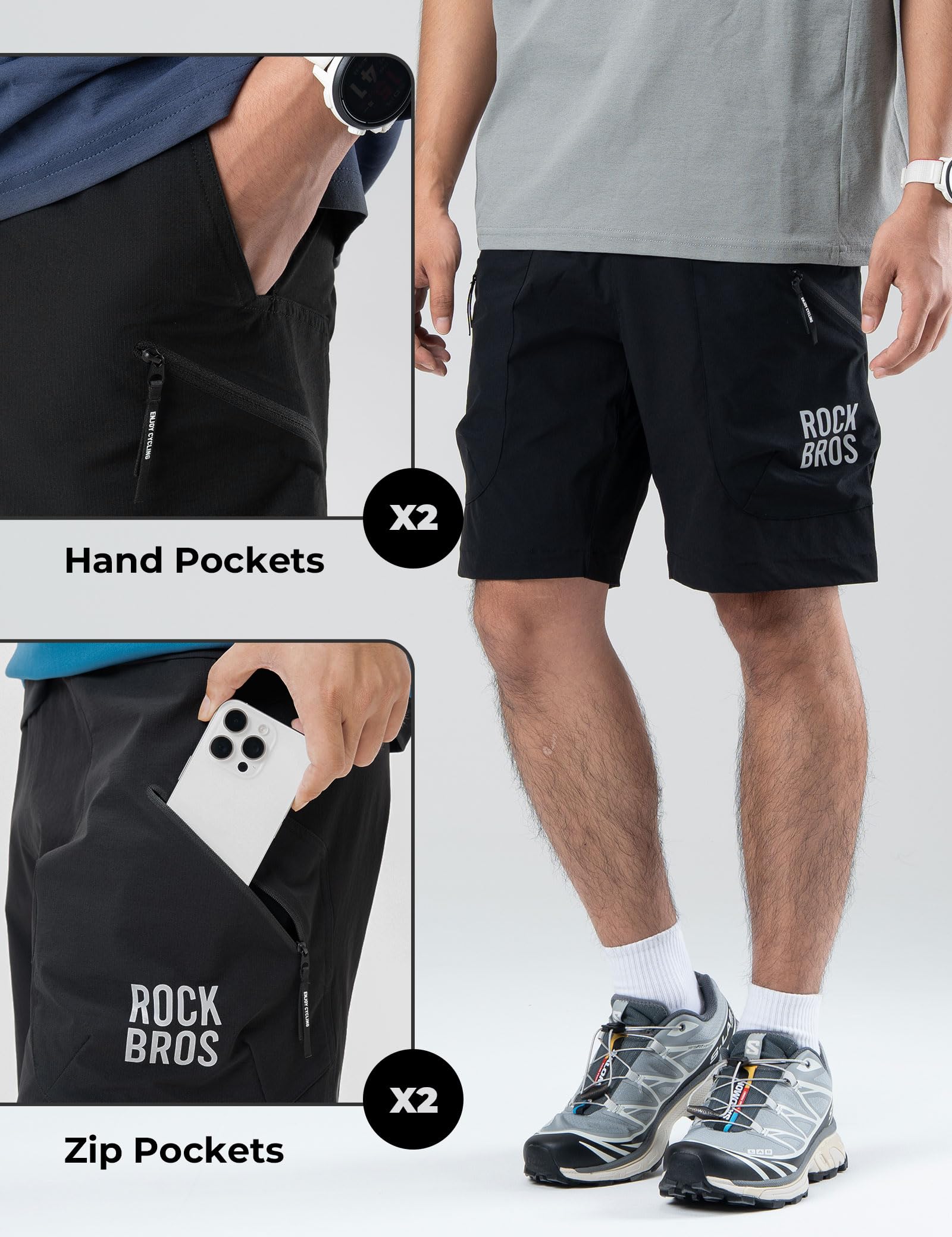 ROCKBROS MTB Hose Radlerhose Radhose Herren, Fahrradhose Kurz mit Magnetbund, Atmungsaktiv Schnelltrocknend Bike Shorts für Mountainbike Radsport Laufen Trekking Wandern