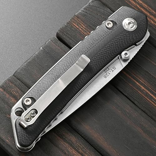 Miniatura 8 de Sitivien ST128 - Cuchillo plegable, hoja D2 G10, mango de seguridad, trazador de líneas de seguridad, cuchillo de herramienta EDC para senderismo al