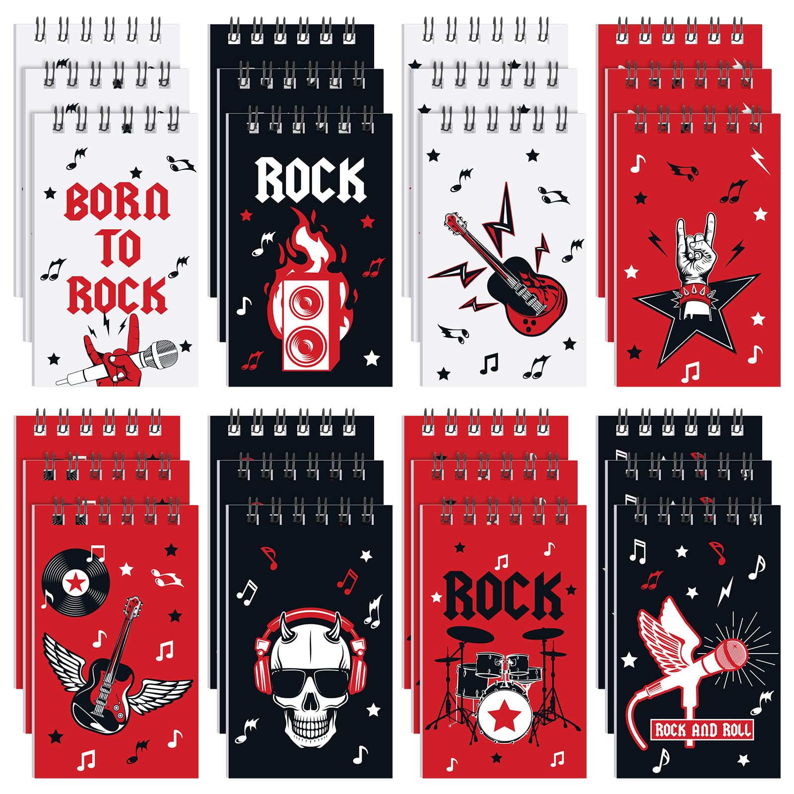 Mini carnets de notes Rock and Roll Eaasty - Lot de 24 blocs-notes de poche à spirale rétro