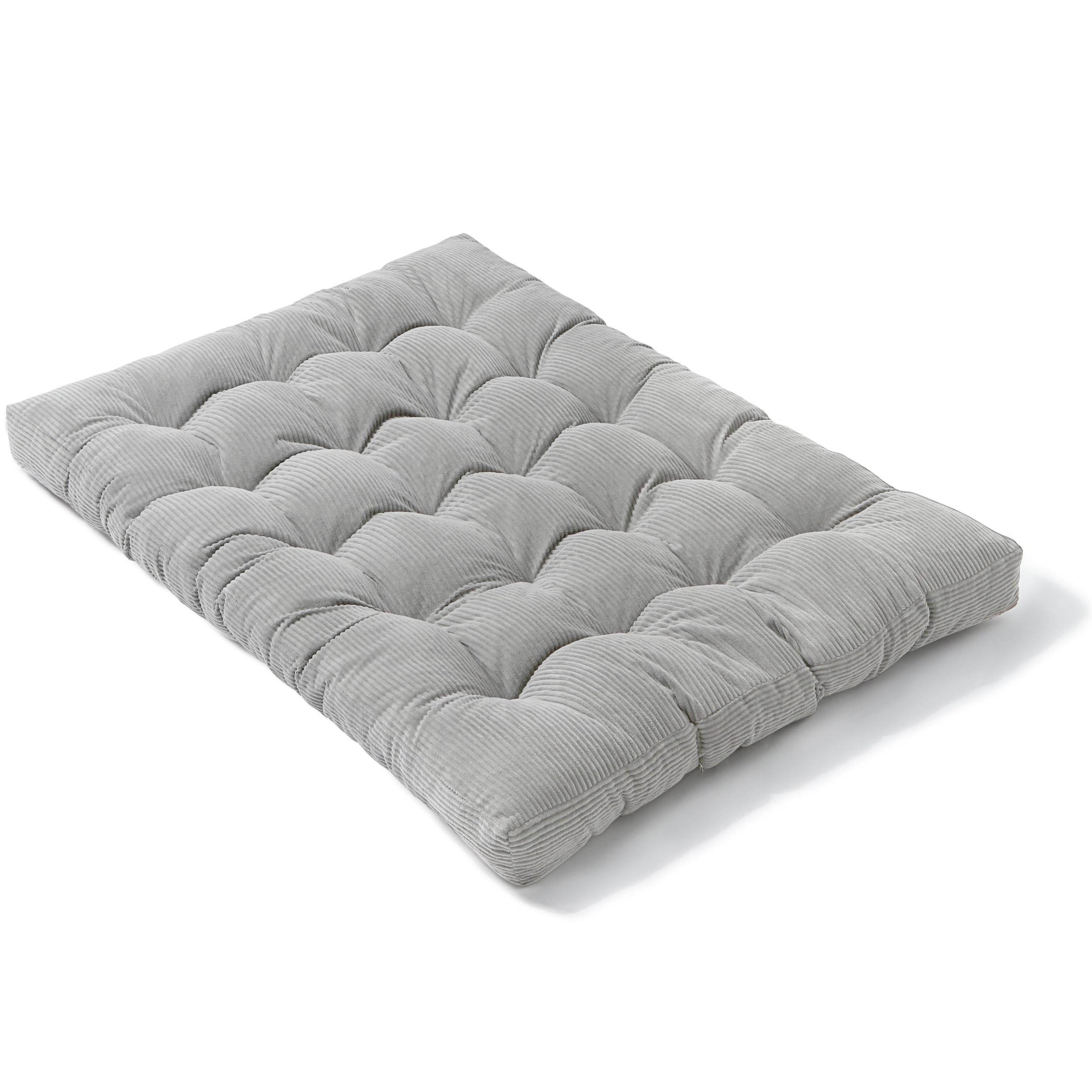 bananair - Futon 2 Places Épais & Confortable, Rembourrage en Mousse - Tissu en Velours Côtelé, Doux & Élégant - Sangles Incluses, Matelas de Sol Pliable Pratique (160x200 cm, Gris Clair)