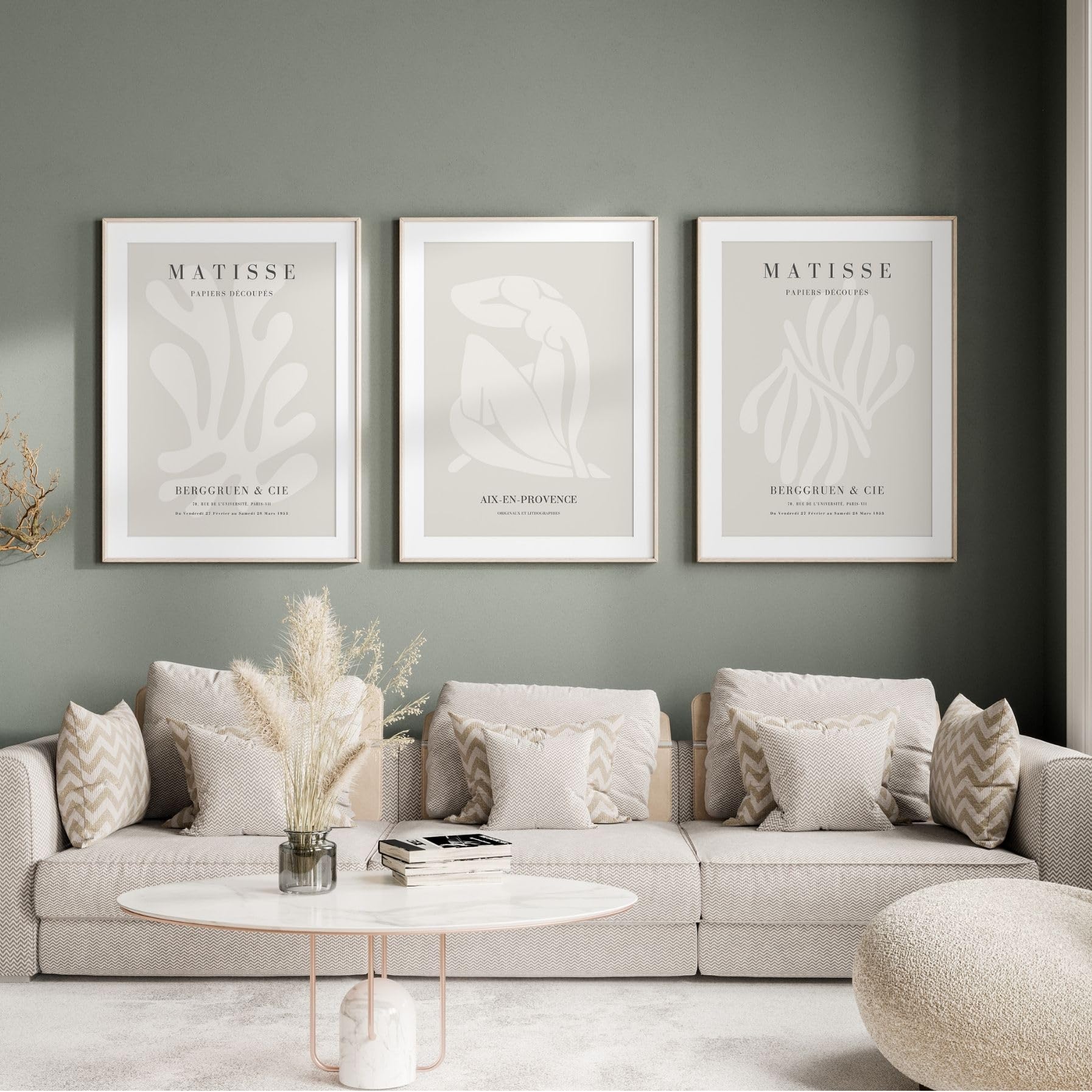 ARTINSPIRIO Matisse Papiers Découpés Poster Set 3er | Beige Minimalistische Wandbilder | Mid Century Modern Wohnzimmer Deko | Poster ohne Rahmen (A2)