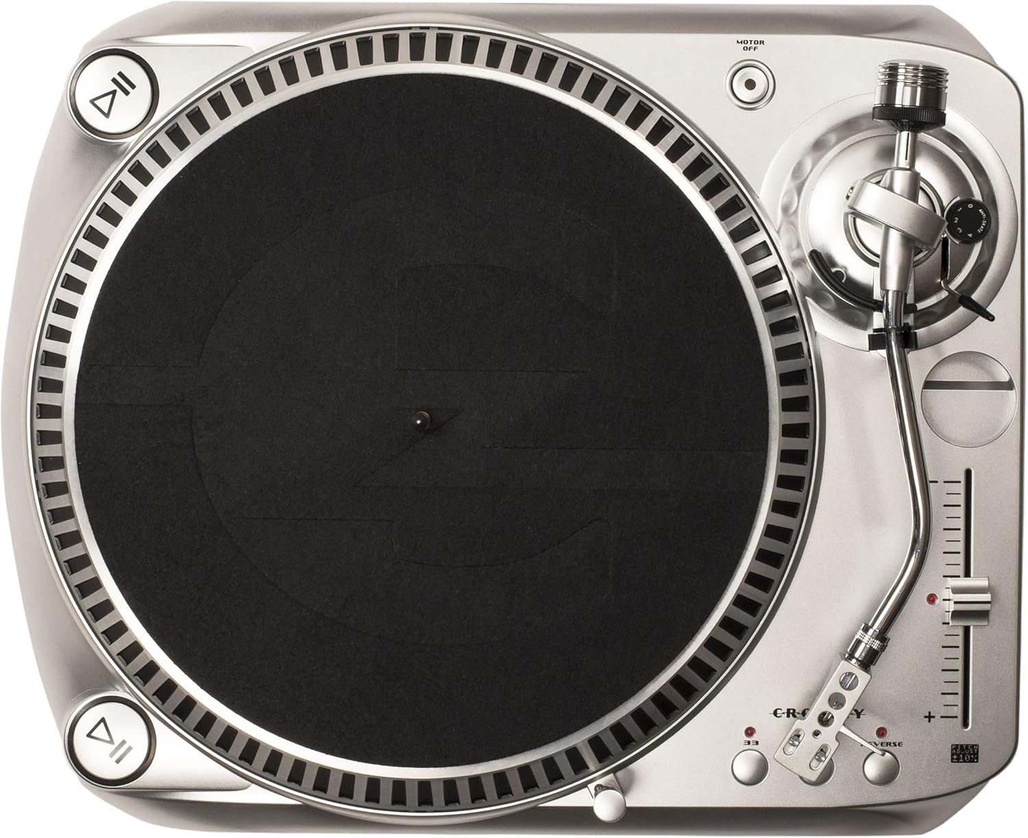 Crosley DJ100A-SI Direct Drive DJ Turntable with Built-in Preamp and RCA/USB Outputs, Silver