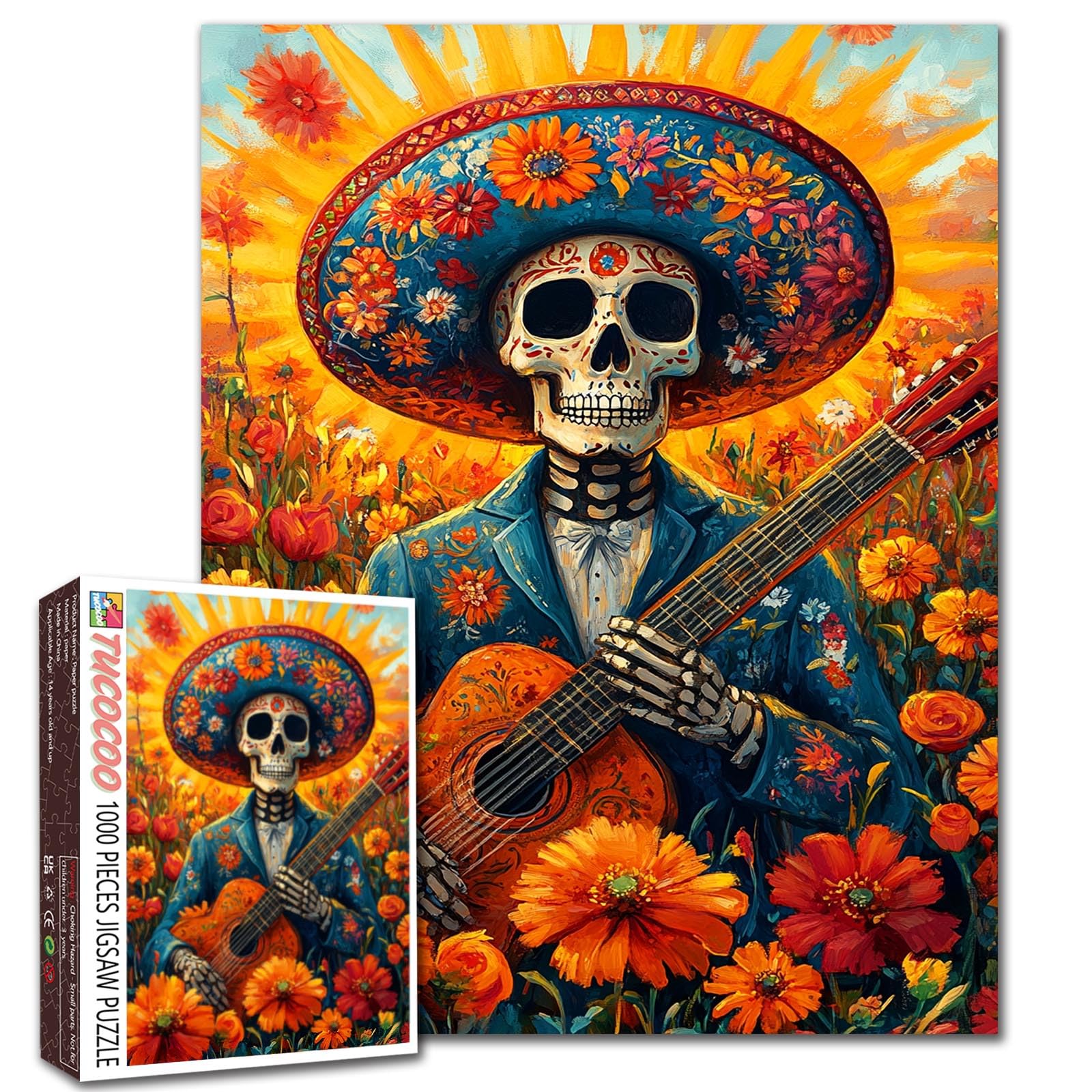 Tucocoo 1000 Pieces Mexican Skeleton Skull Puzzle Colorful Art Flowers Craft Puzzle Home Decoration Family Evening