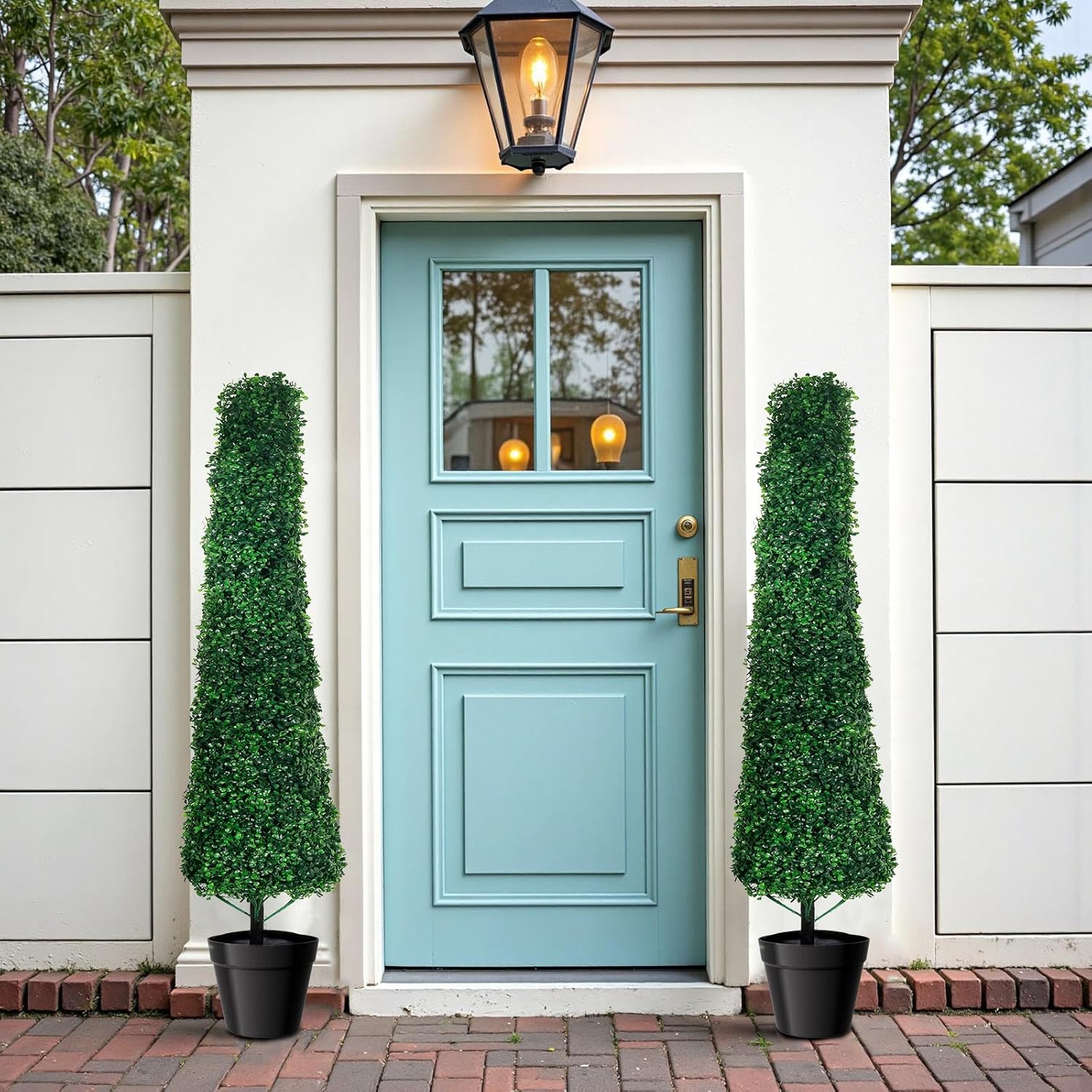 3ft Artificial Boxwood Topiary Indoor (Set of 2) - UV Resistant Synthetic Plants for Outdoor Use, Realistic Fake Topiary Trees Artificial Outdoor and Shrubs for Front Porch, Planter, Patio