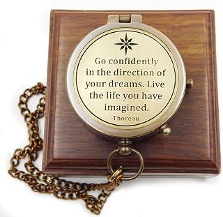 Antique Brass Compass with Engraving Go Confidently in The Direction of Your Dreams - Gift Compass with Wooden Box - Motivation and Finishing Gift