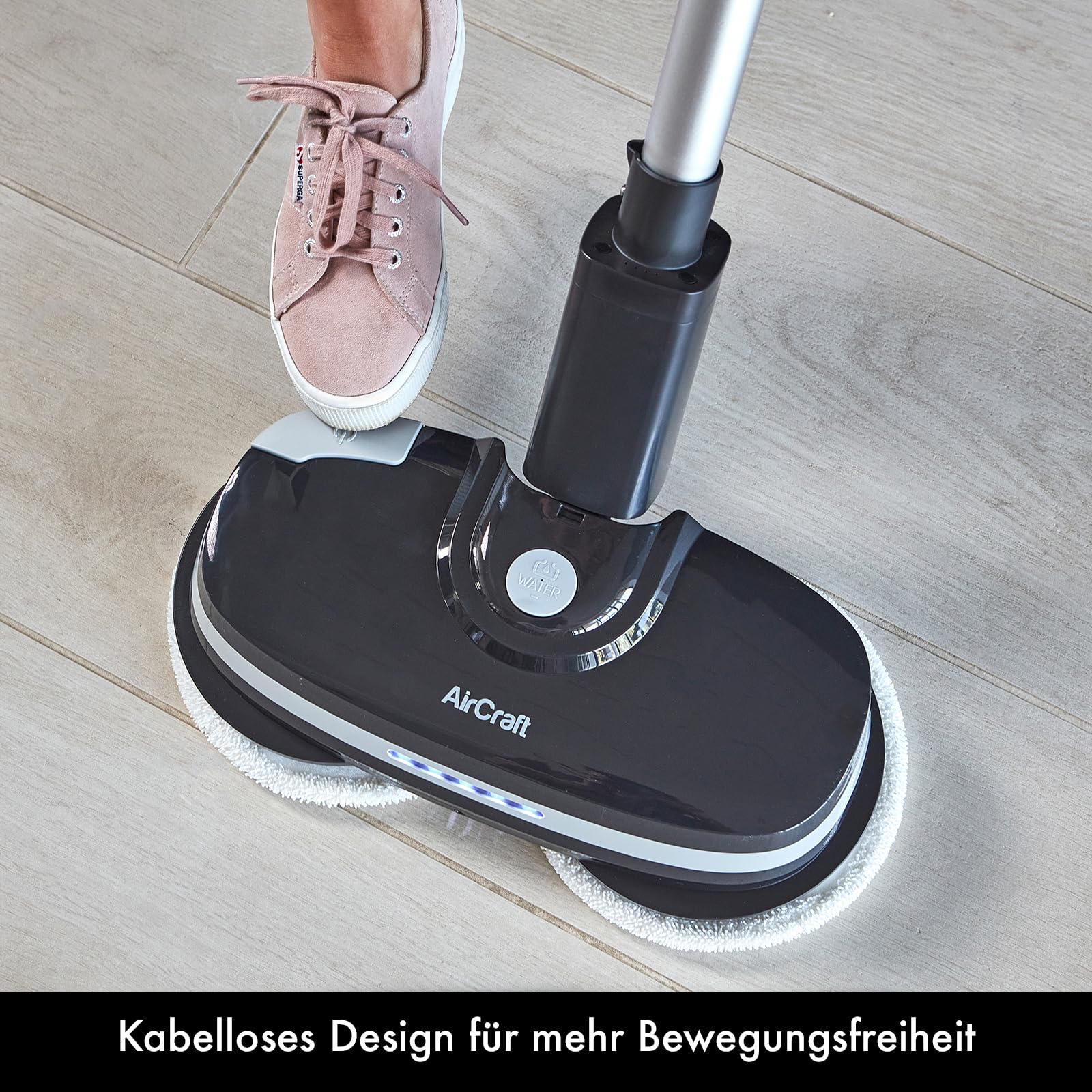 Aircraft PowerGlide | Kabelloser Hartbodenreiniger und -Polierer | Inkl. 8 Reinigungs- und Polierpads aus Mikrofaser | Ideal für Holz-, Fliesen- und Laminatböden