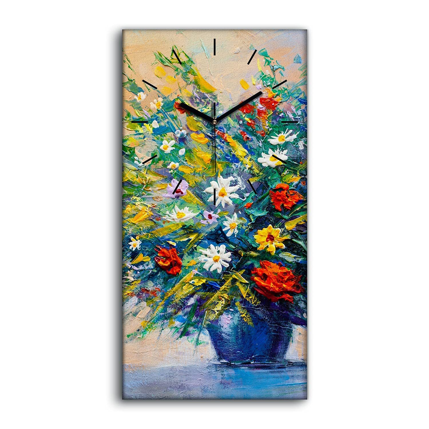 Horloge sur Toile Flux de pétrole Fleuri Coloray 30x60cm avec Aiguilles Noires