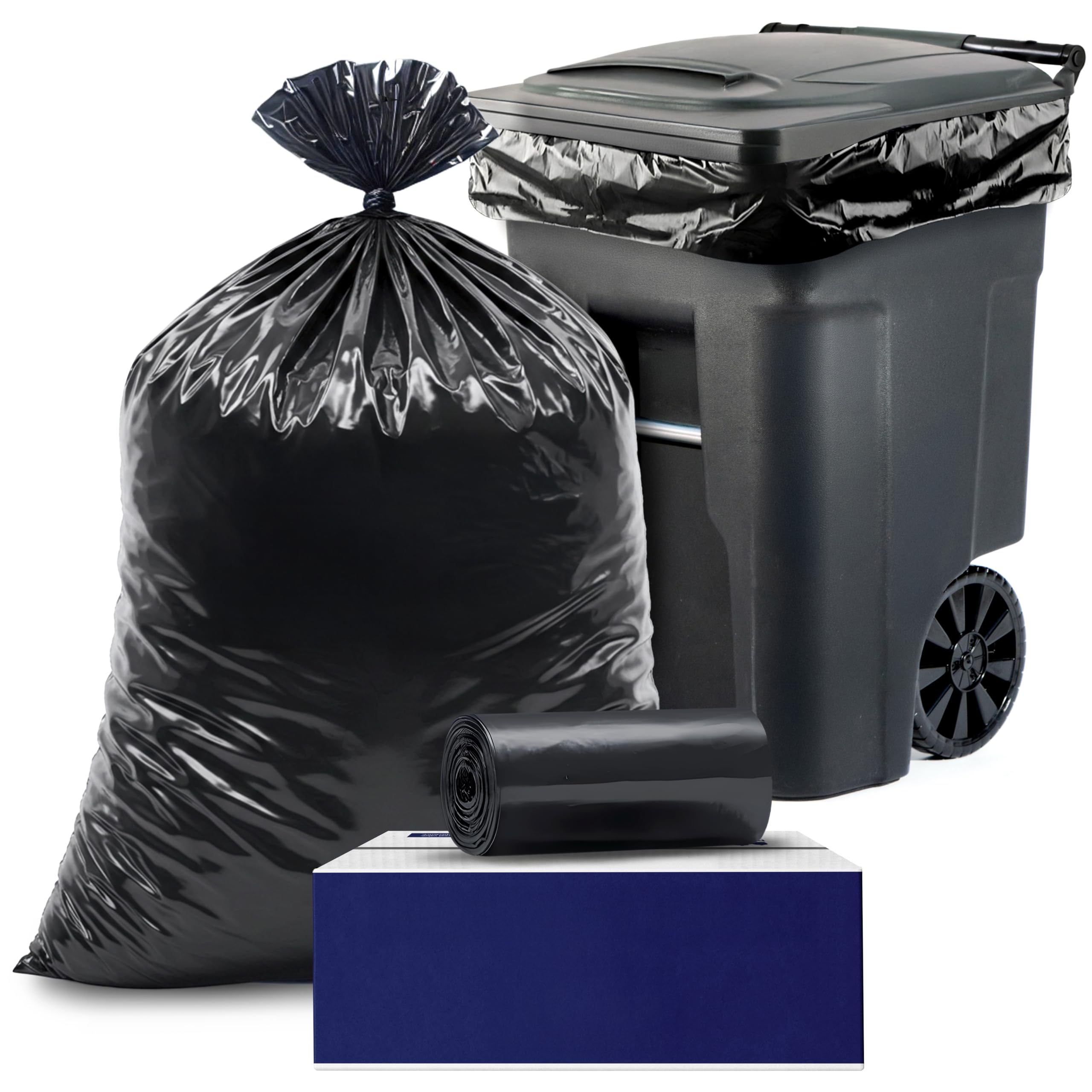 Plasticplace Black Trash Bags (50 Count) – Heavy Duty 64-65 Gallon Garbage Bags, Puncture Resistant, Large Trash Can Liners, Ideal for Toter Cans, Kitchen & Outdoor Use, 50" x 60" 1.5 Mil