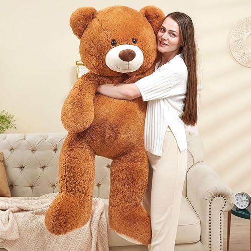 Miniatura 4 de Tezituor Oso de peluche gigante de 51 pulgadas, oso de peluche grande para baby shower, regalo suave de tamaño real para niños, novia en cumpleaños,