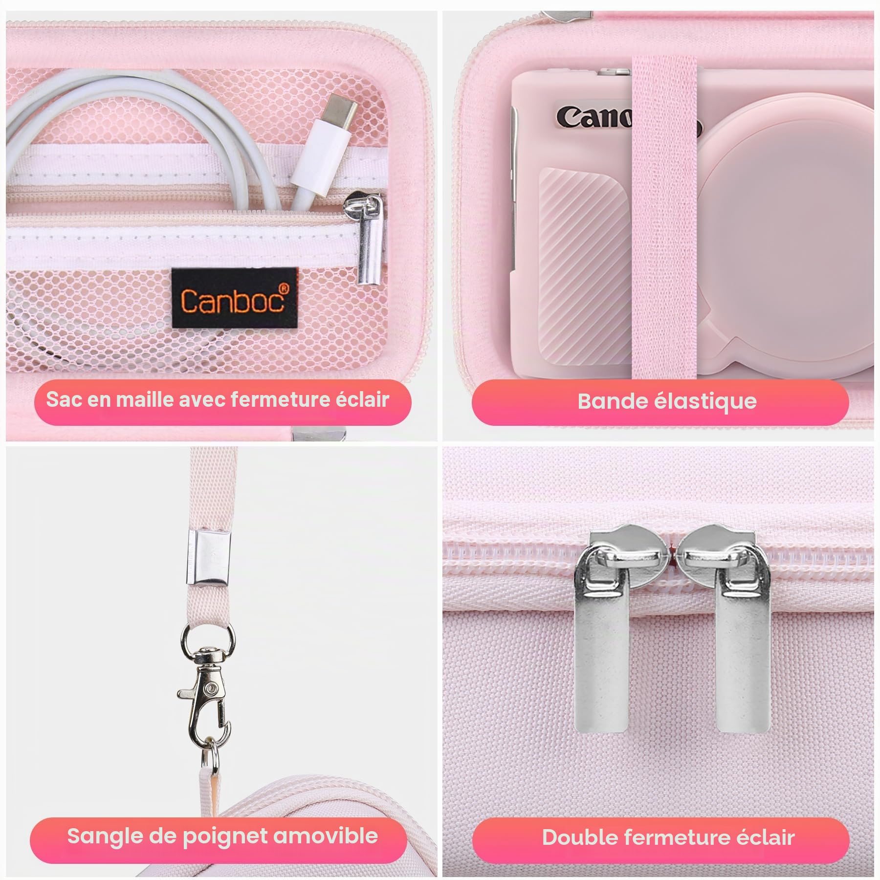 Canboc Etui pour Appareil Photo numérique Canon PowerShot SX740 SX730 HS, étui Dur + Couvercle Protecteur en Silicone Doux avec Couvercle d'objectif Amovible, Rose gelée