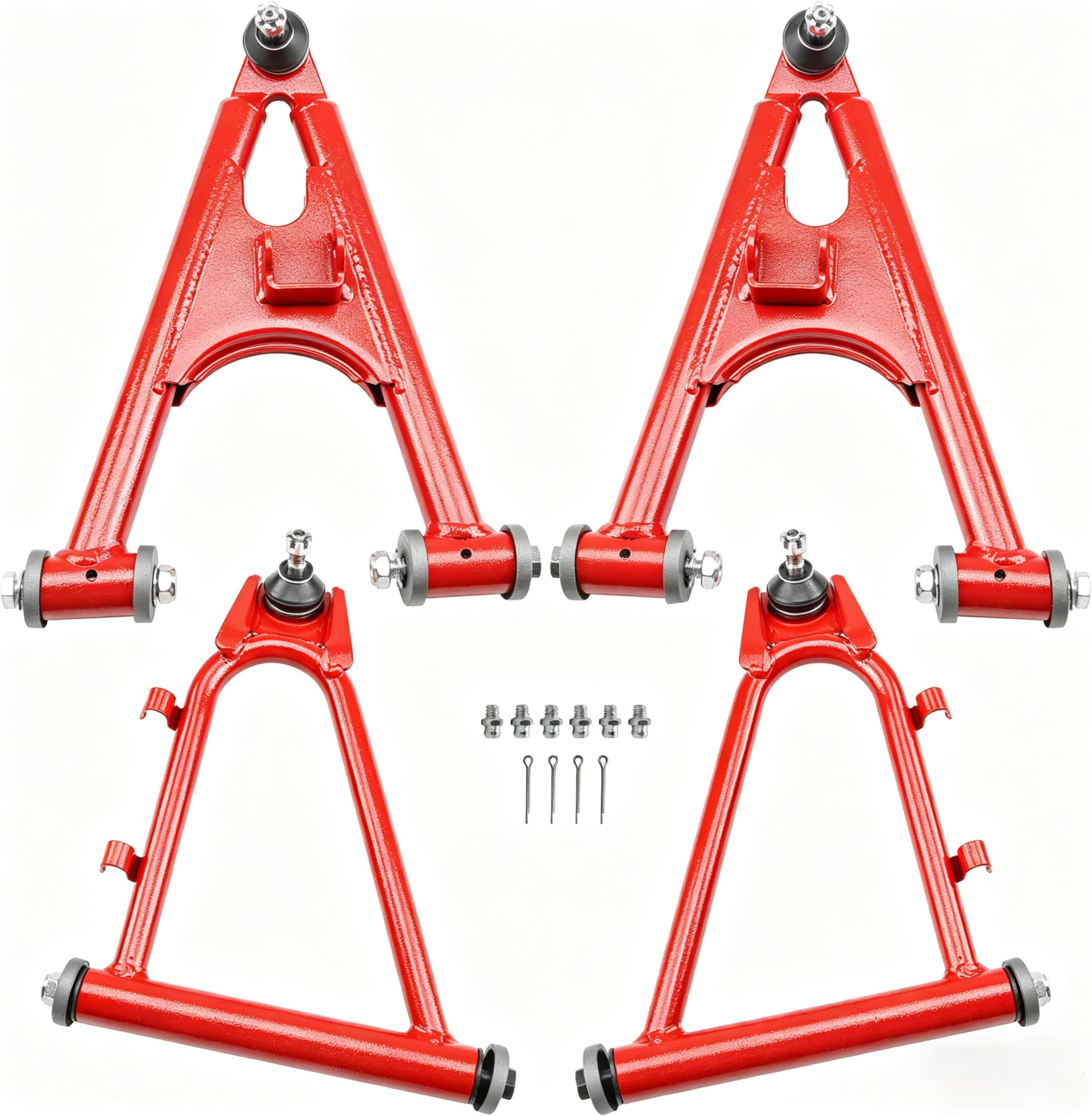 Front Upper & Lower A-Arms Kit for Yamaha Banshee 350 (YFZ350) 1987–2006, Steel Replacement Control Arms Set, Direct Bolt-On Front Suspension Arms, Red
