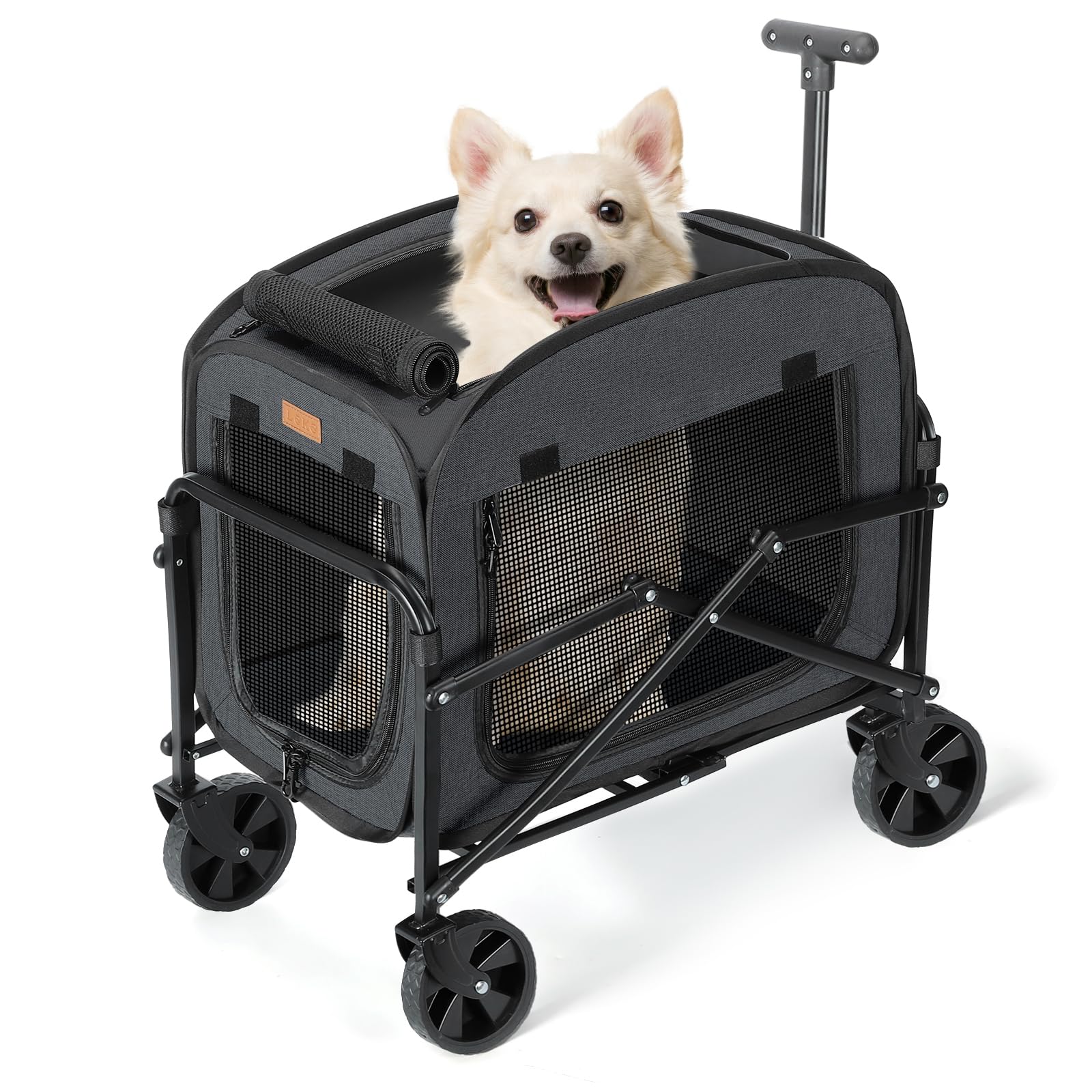 Transportador de perros con ruedas, carrito grande para perros y gatos, 18 kg, carro para mascotas con ruedas grandes todo terreno (negro)