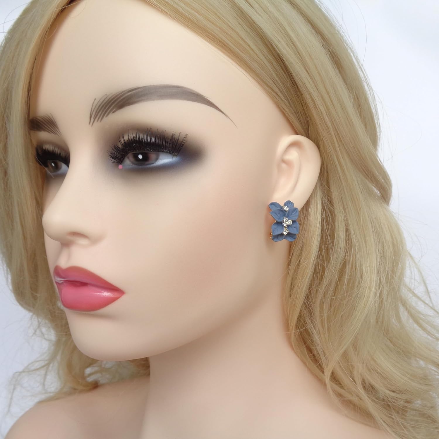 Navachi 18k Gold Plated White Crystal colorful Enamel Leaves Flower Omega Back Earrings - Image 7