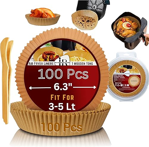 Miniatura 7 de Raytrade 100 forros para freidora de aire con pinza de madera, revestimientos desechables de papel para freidora de aire de 6.3 pulgadas,
