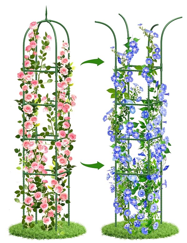Trellis for Climbing Plants Outdoor, 6FT Garden Obelisk Rustproof PE Coated Metal Potted Plant Climbing Support, Thickened Tube Plant Tower Trellis for Clematis Vine Support Indoor (1 Pack) by MQJIAZHI - Used condition - US$18.04