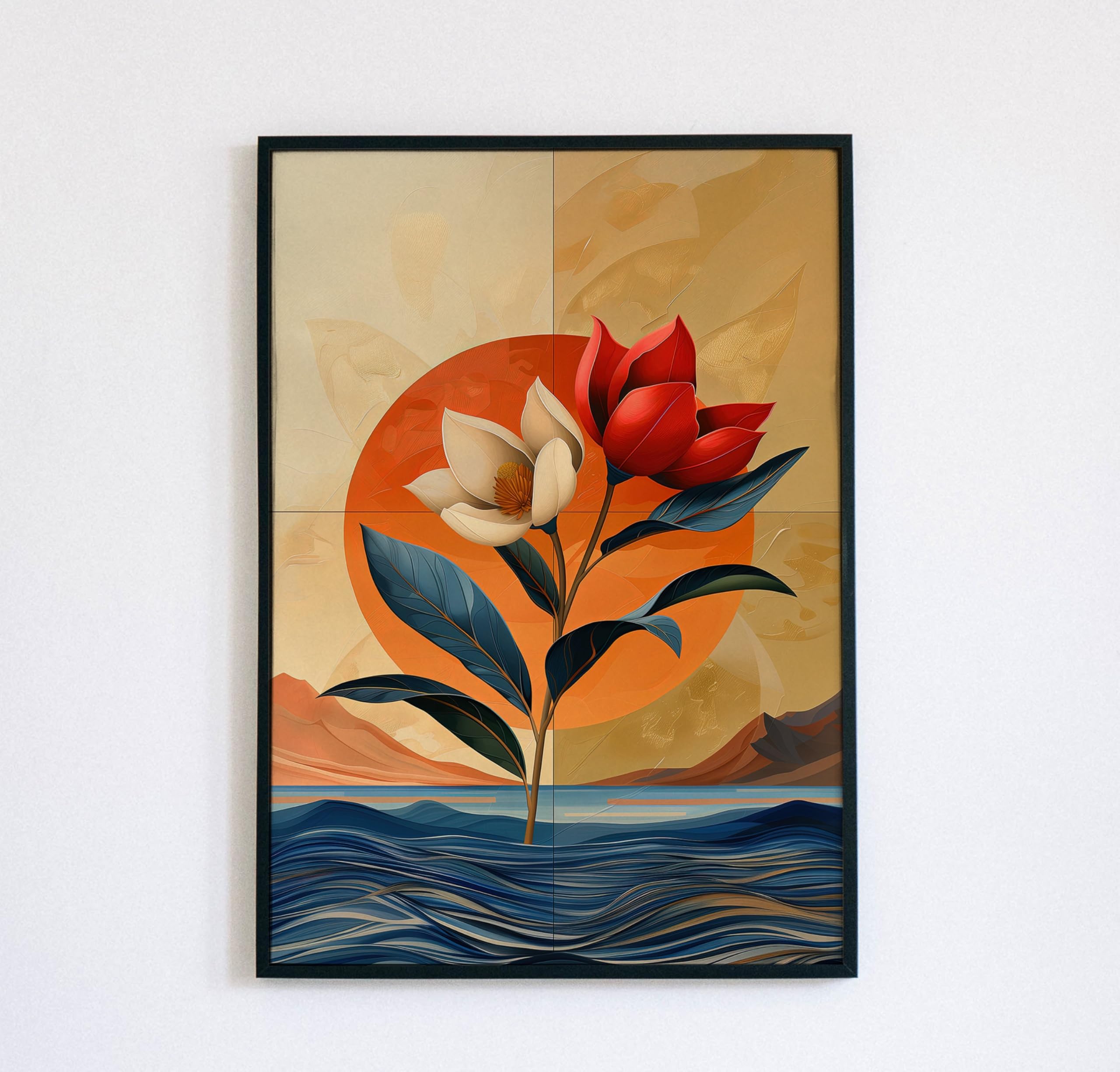 TONGYINLI Abstract Botanical Art Print, Sunset Background Wall Pictures- Botanical Canvas Painting, Home Office Living Room Decor(70x100cm/Frameless)