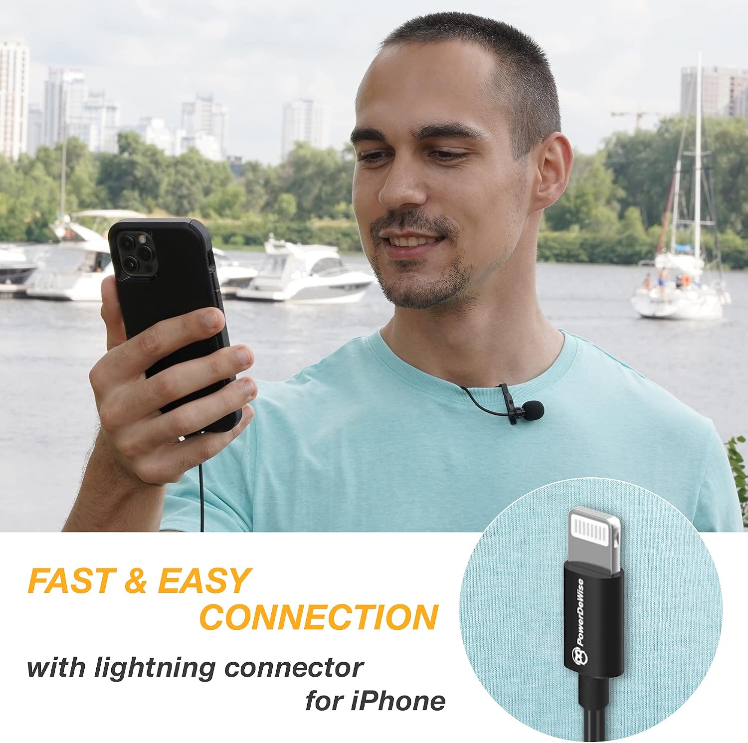 Professional Grade External Lavalier Microphone for iPhone iPad iPod - Lapel Omnidirectional Condenser Mic Phone Audio Video Recording Portable Clip-on for Vlogging, YouTube, Interview, Tiktok (12ft)