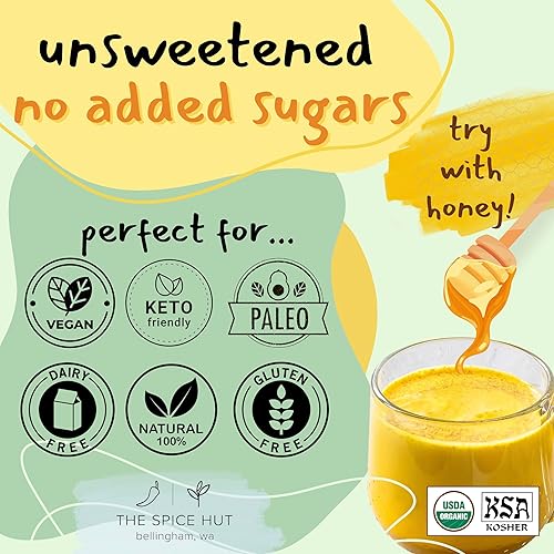 Miniatura 3 de Leche dorada orgánica cúrcuma en polvo con jengibre, totalmente natural, sin azúcar añadida, ideal para leche dorada, 3.5 onzas, The Spice Hut