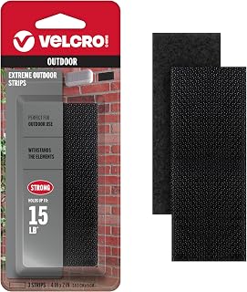 VELCRO Brand Extreme Outdoor Heavy Duty Fasteners - Holds 15 lbs on Rough Surfaces, Weatherproof Hook & Loop Strips 4x2 Inch, 3 Sets Black