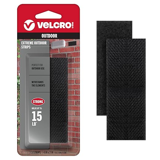 VELCRO Brand Industrial Strength Fasteners | Extreme Outdoor Weather Conditions | Heavy Duty Strength Holds up to 15 lbs | 4 x 2 inch Strips, 3 Sets, Black (VEL-30758-USA)