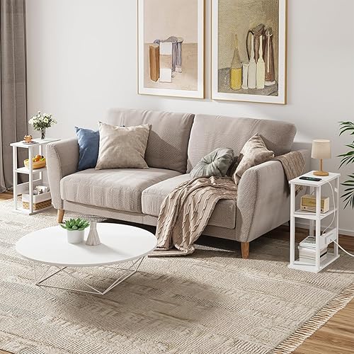 Miniatura 2 de VIMBER Mesa auxiliar estrecha con estación de carga, 2 juegos de mesa auxiliar delgada para espacios pequeños, sofá junto a mesas con estante de
