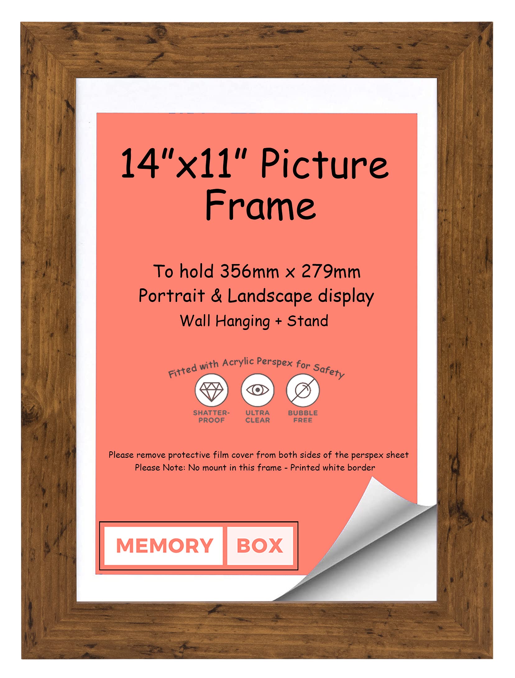 Memory Box Wrapped MDF Picture/Photo/Poster frame with Real Glass - Moulding 30mm Wide and 15mm Deep - (35.6 x 27.9cm) Rustic 14" x 11"