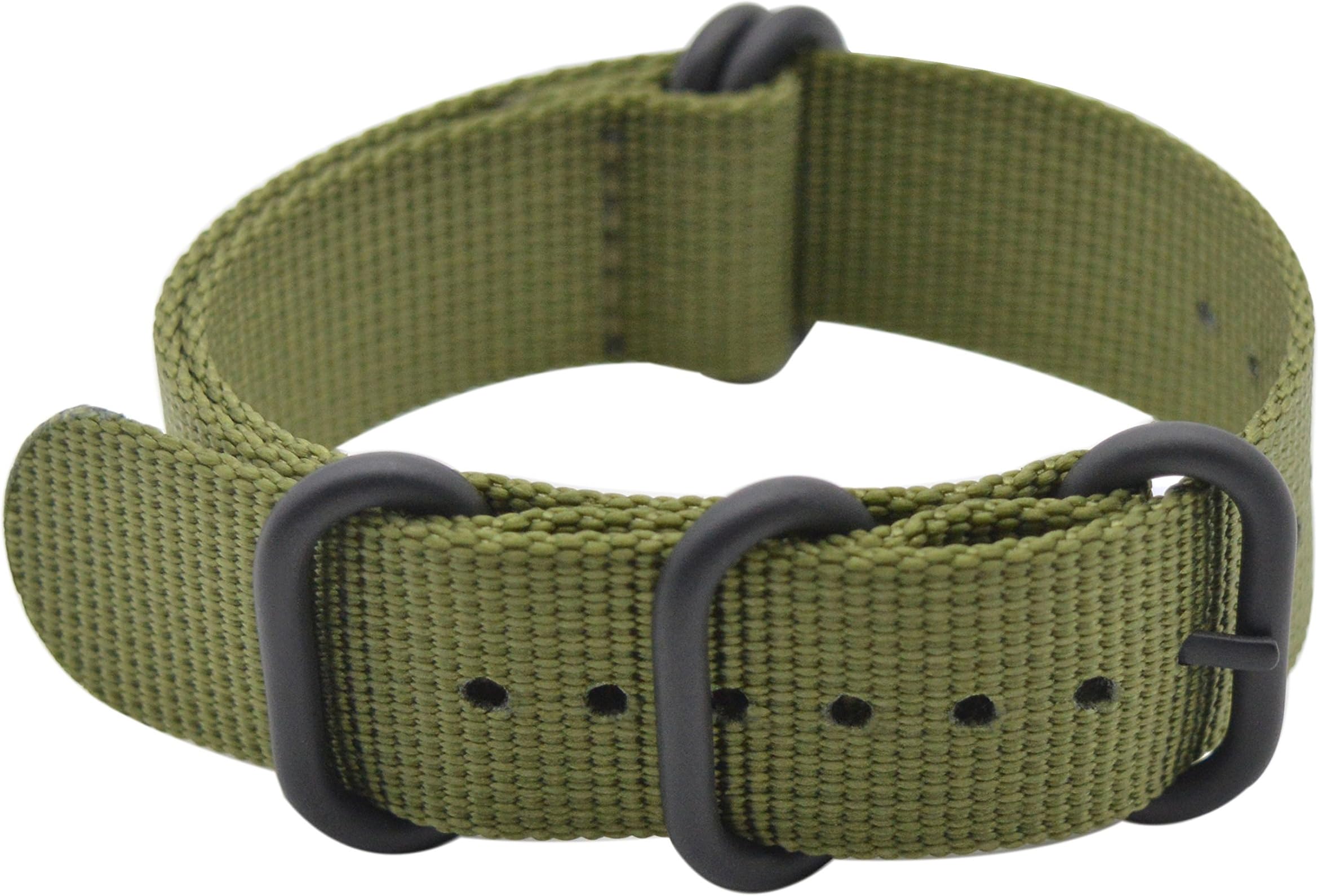 Watch Band with Ballistic Nylon Material Strap and High-End Black Buckle (Matte Finish Buckle) (18mm, Army Green)