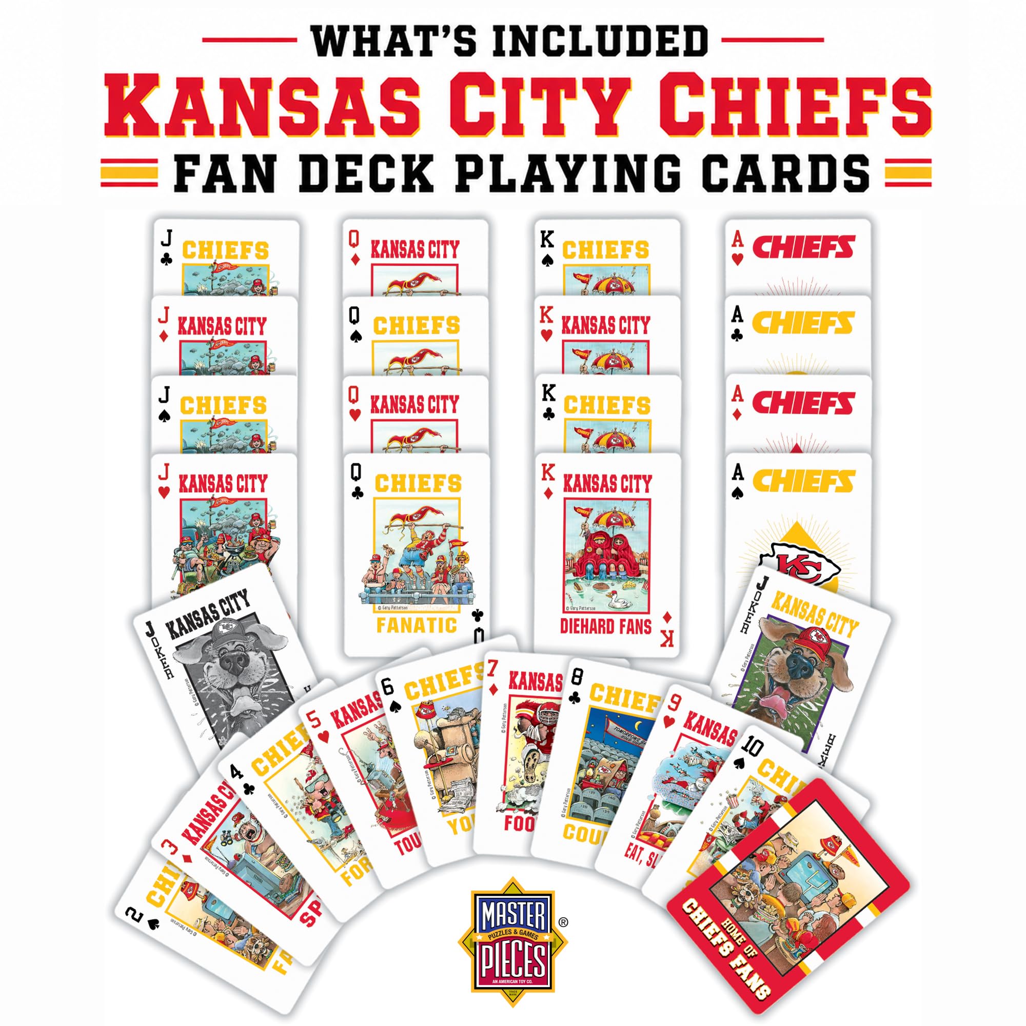 Masterpieces Jeu de cartes pour adultes – Sous licence officielle NFL Kansas City Chiefs 54 cartes
