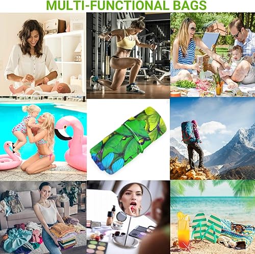 Miniatura 4 de visesunny 2 bolsas húmedas multicolor de mariposa con bolsillos con cremallera, lavable, reutilizable, espaciosa para viajes, playa, piscina,