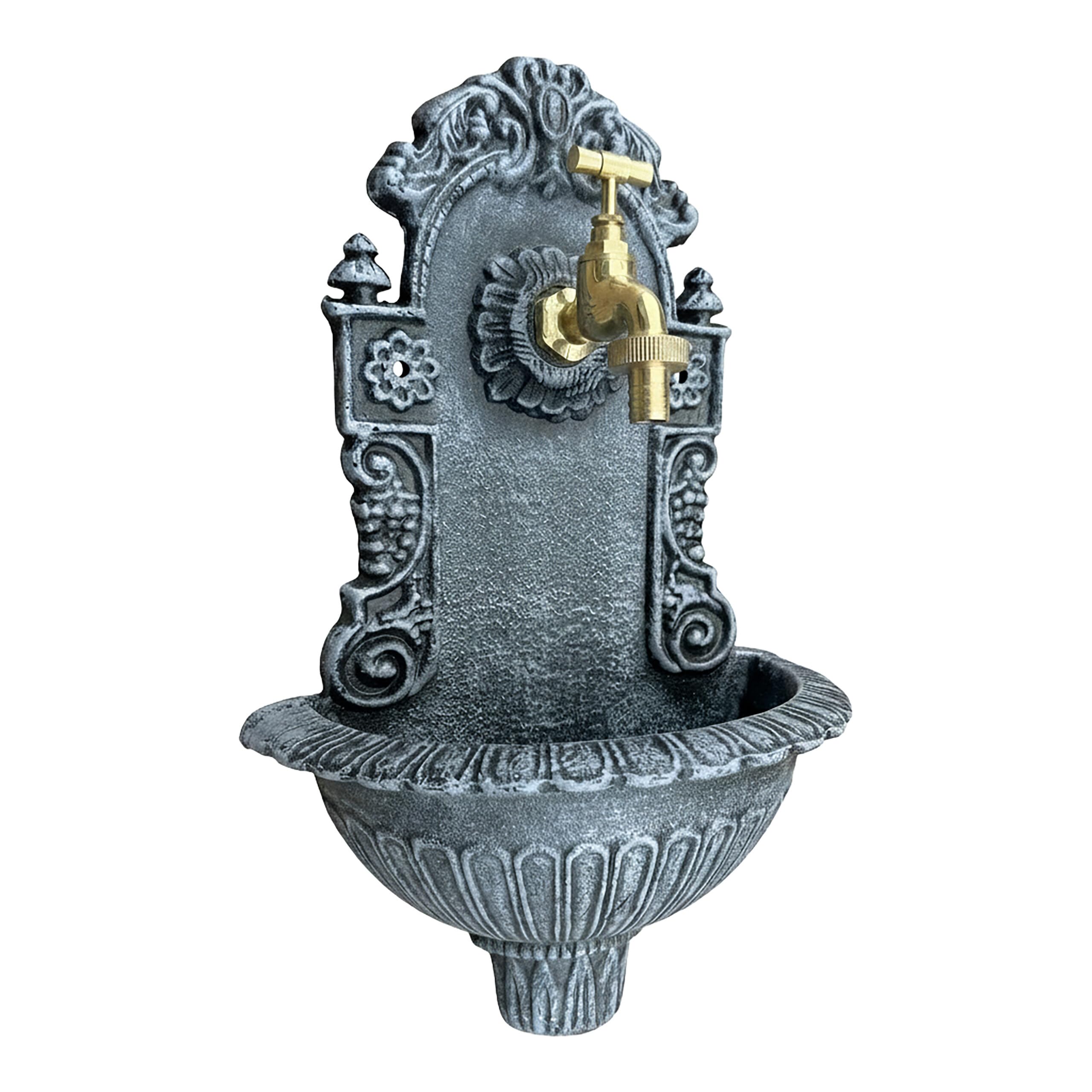 Relaxdays Fontaine Murale Antique avec Robinet, lavabo de Jardin en Fonte d'aluminium, Gris, H x L x P 40 x 24,5 x 13 cm