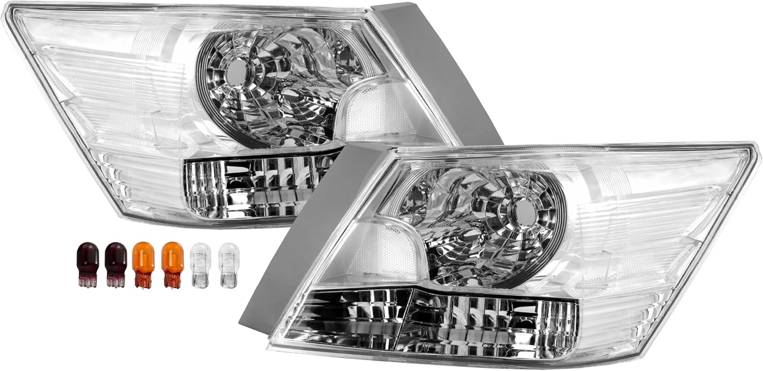 USR UNIQUE STYLE RACING 08-10 CP2 / CP3 Tail Light – Rear Tail Lamps 2-Pieces (Left + Right) Compatible with 2008-2010 Honda Accord 4 Door Sedan SE, LX, EX and EX-L (CLEAR LENS w/COLOR BULBS)