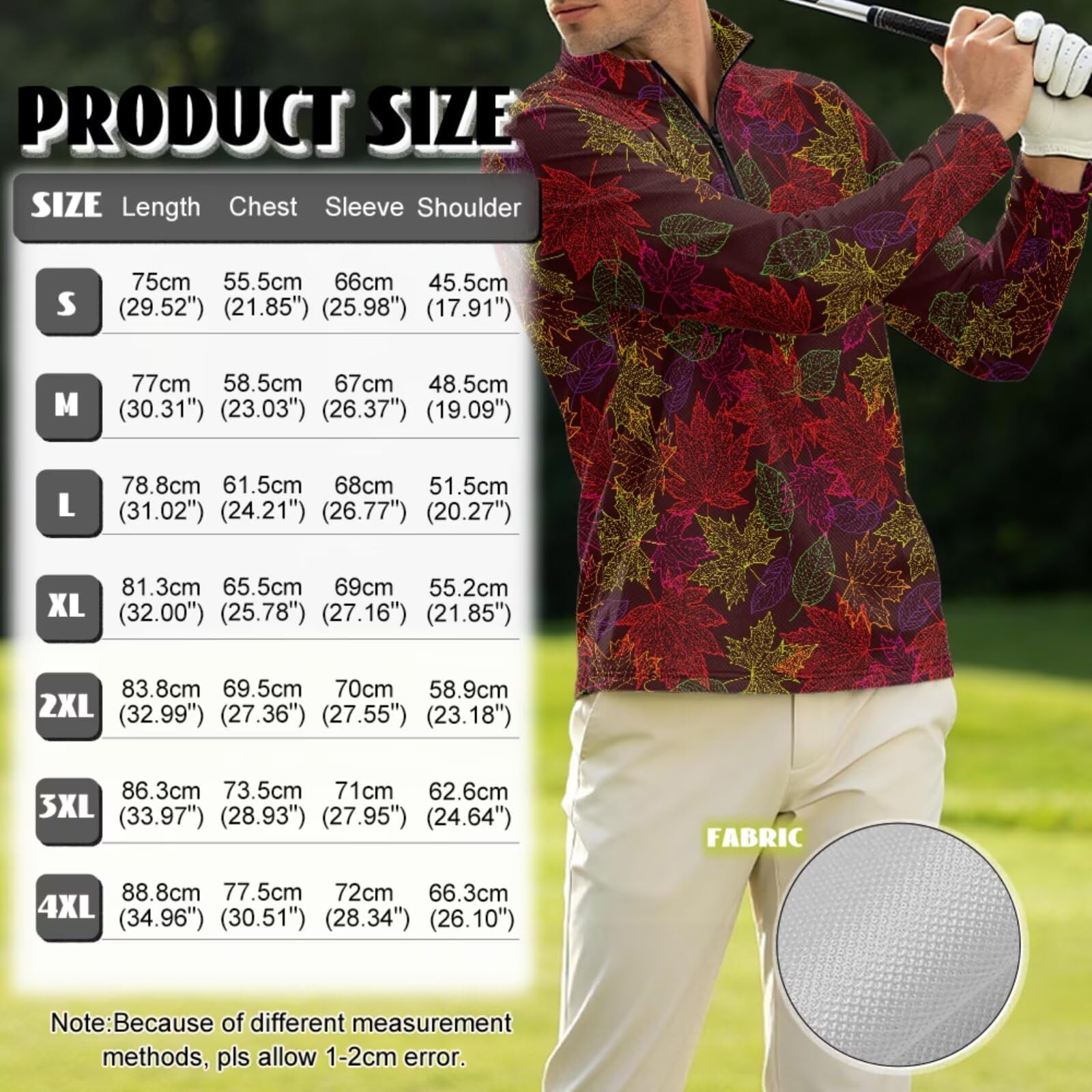 chaqlin Camisas de golf a juego para parejas, de manga larga, con cremallera, para mujer, ropa deportiva, Estampado de hojas de arce, 4XL