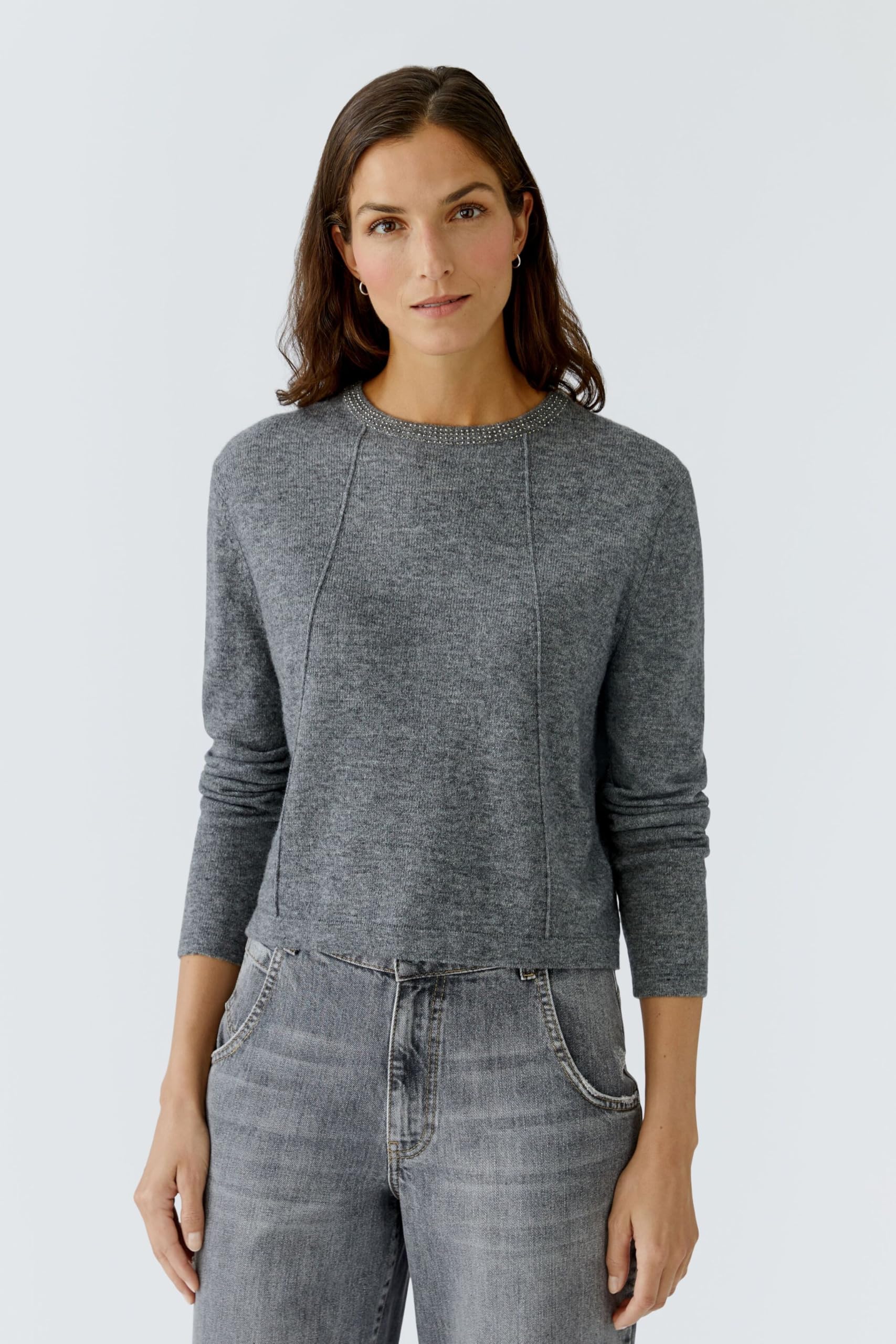 Oui Damen Pullover lässig geschnitten Uni