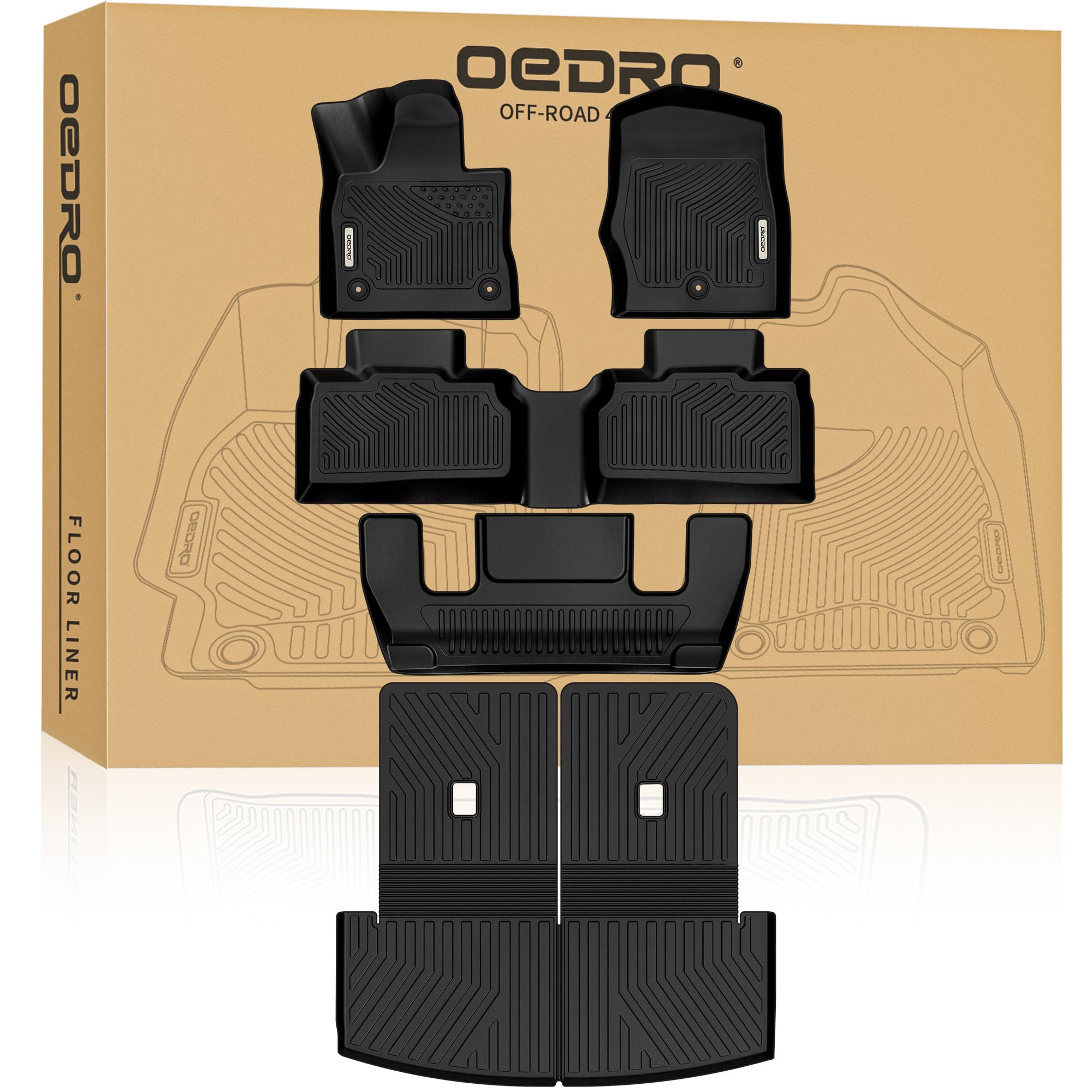 OEDRO Upgraded Floor Mats for Ford Explorer 6 Seats 2020–2025 2026, Custom Fit All Weather TPE Cargo Mat & Backrest Liner, Trunk Mat for Explorer Accessories, 1st and 2nd 3rd Row with Backrest Mats