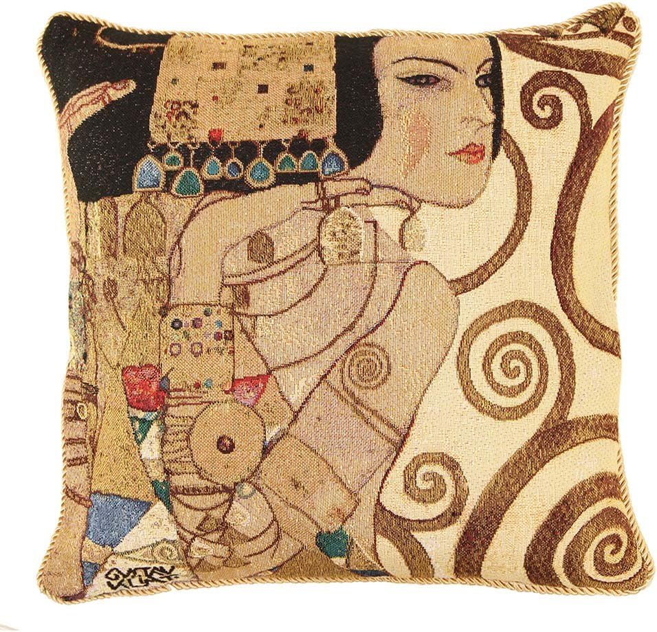 Signare Gustav Klimt Artist Tapestry Double Sided Square Throw Pillow Cover 18" x 18"/ 45cm x 45cm (No Padding) in Tree of Life Lady Design