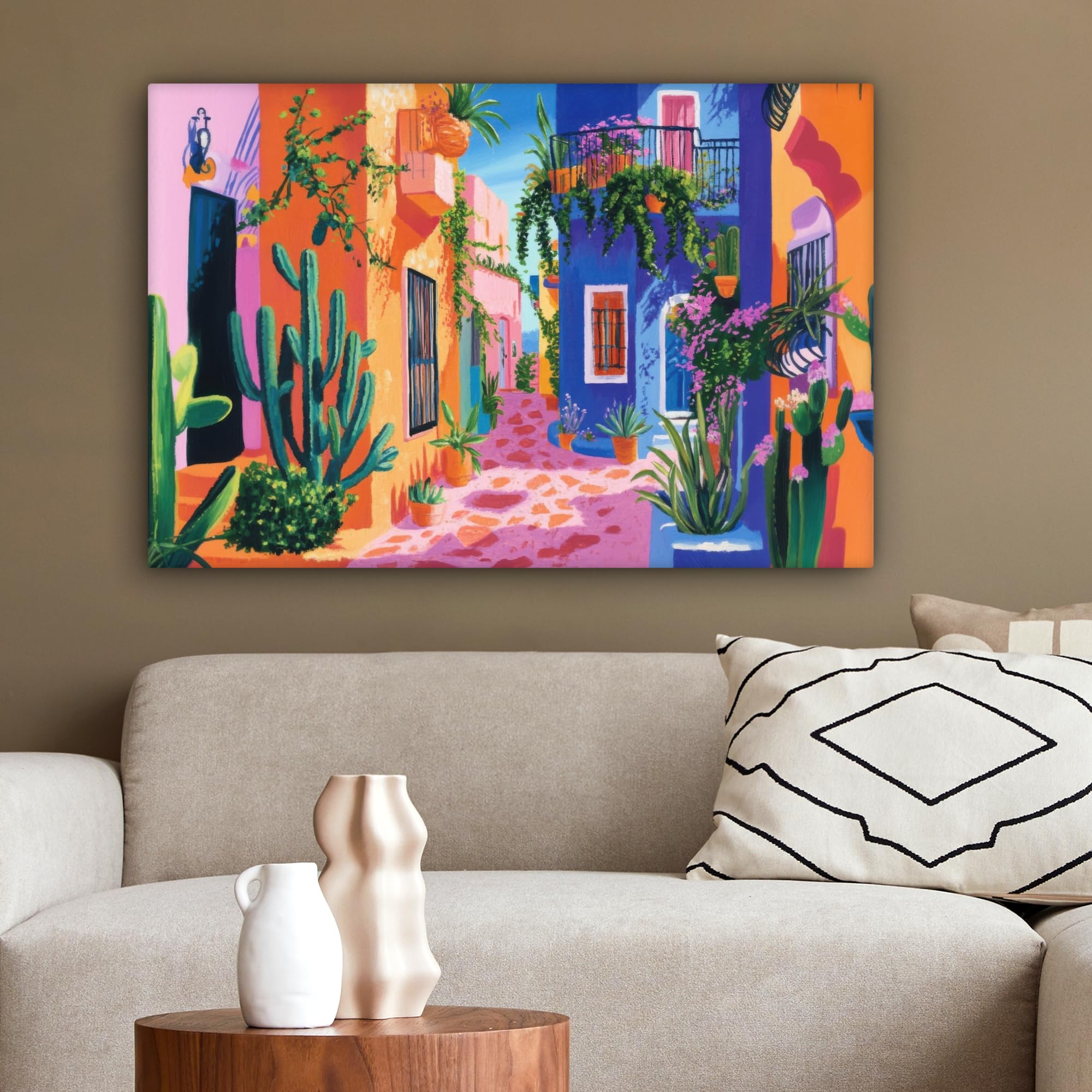 MuchoWow© Impression sur Toile Peinture 90x60 cm Tableau Mural Decoration Salon Reproductions de Tableaux Murale Moderne Jaune - Bleu - Orange - Maison