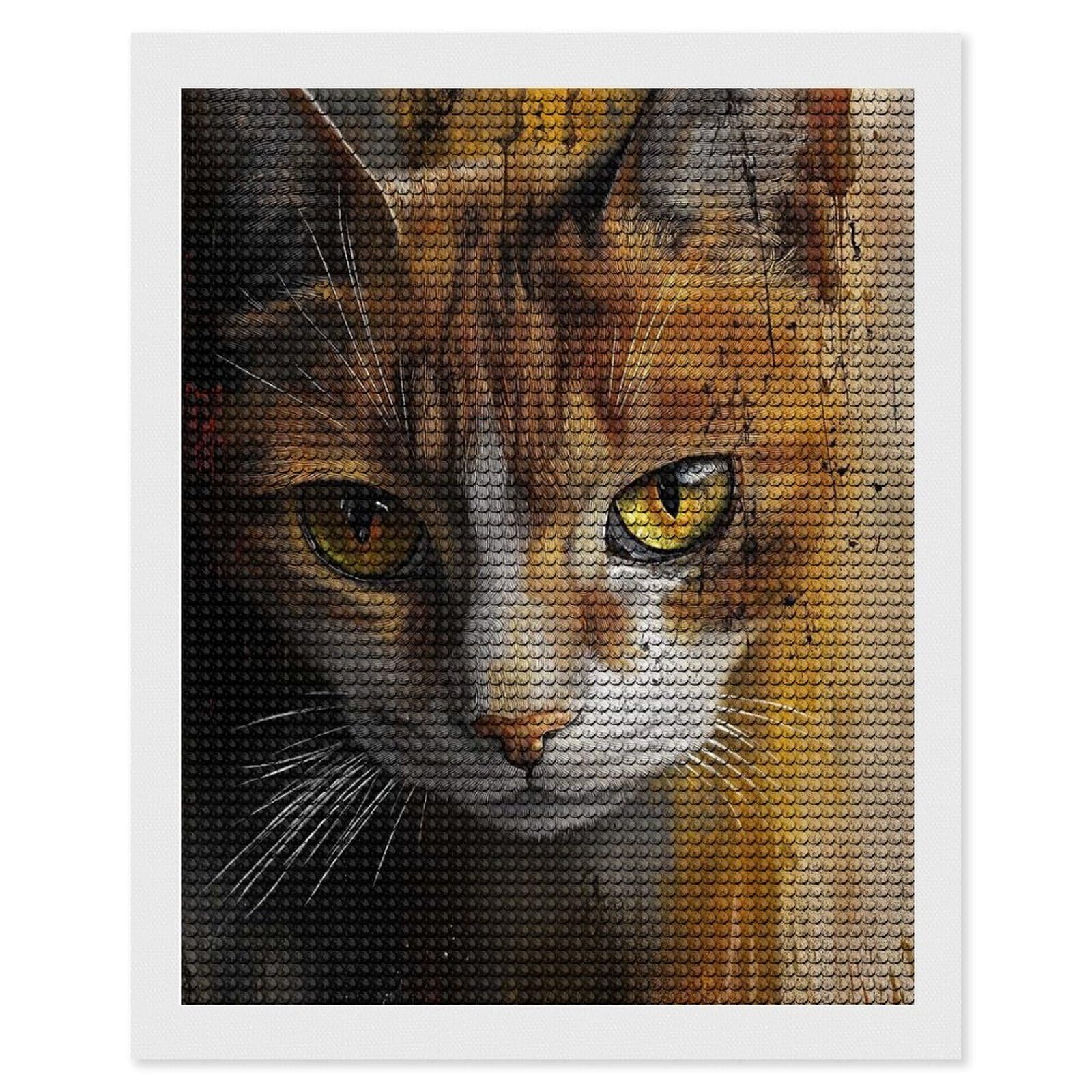 Junmoney Cat Portrait with Abstract Background DIY Diamond Art Canvas Kit 16"x20", Simple to Start, Fun Craft Experience, Modern Decor, Gift Idea, Adhesive Canvas