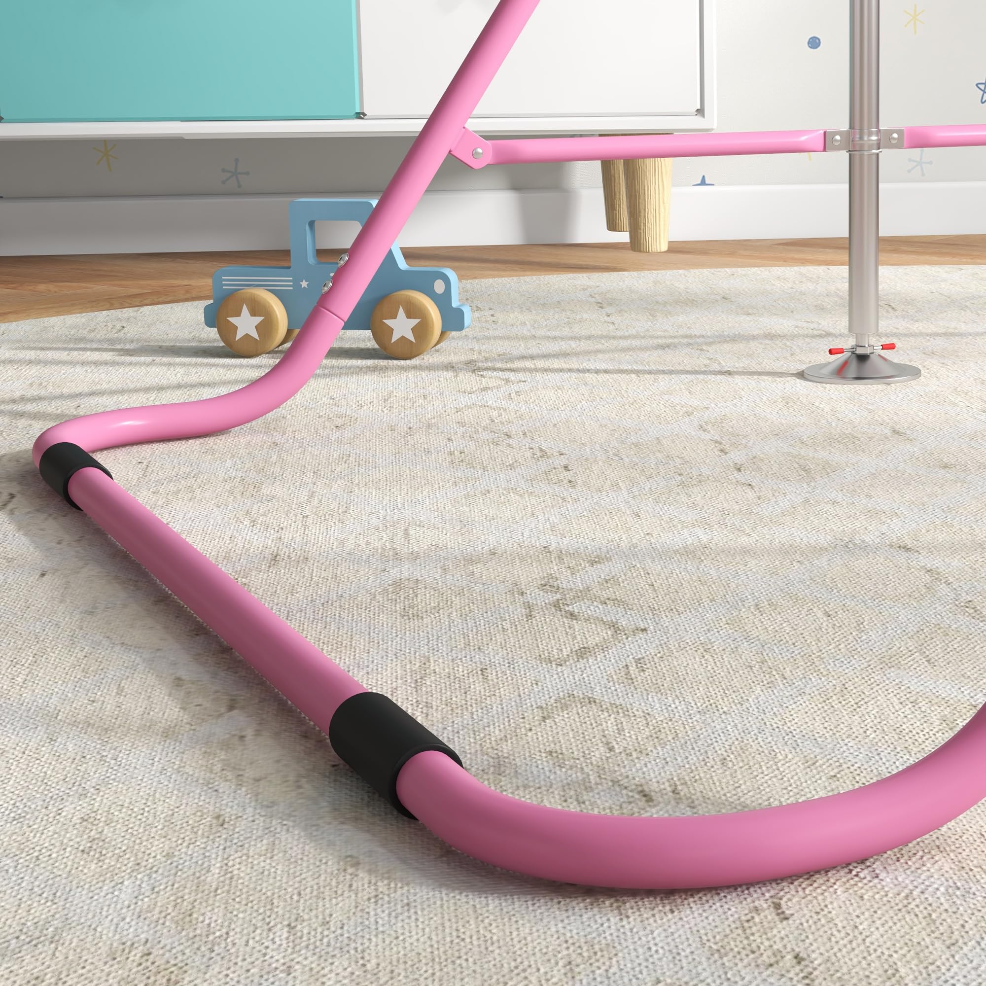 HOMCOM Sbarra per Trazioni Pieghevole per Bambini 3-8 Anni, Sbarra Ginnastica con Altezze Regolabili in 5 Posizioni e Struttura in Acciaio, 154x106.2x88.5-128.5cm, Rosa
