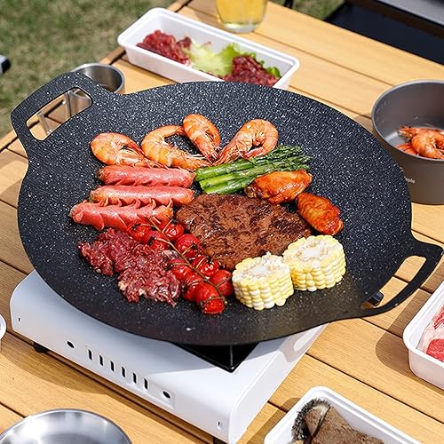 Miniatura 5 de Parrilla coreana para barbacoa, sartén redonda antiadherente, placa de barbacoa para el hogar, estufa al aire libre, planchas de 14.2 in