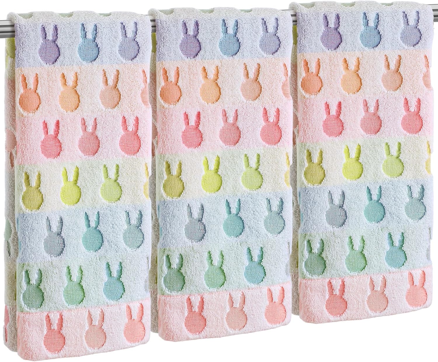 Hahafelt 3 Pcs Easter Hand Towels for Bathroom Easter Bunny Egg Rabbit Pattern 100% Cotton Absorbent Cute Spring Decorative Towels for Bathroom Kitchen Decor Gift, 13.4 x 30 Inch(Pastel,Bunny)