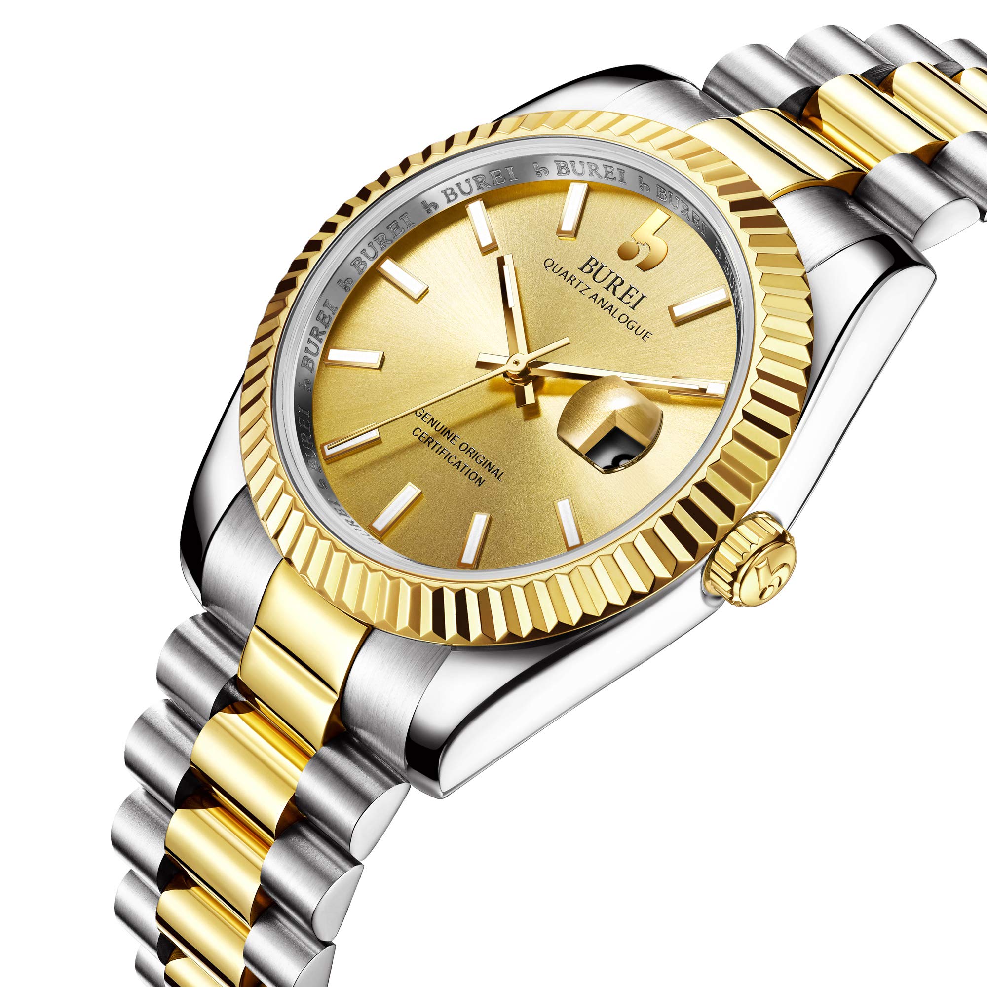 BUREI Ultradünne Herrenuhr – Minimalistisches Analog-Design, wasserdichtes Quarzwerk, Geschenk für Männer (Weiß/blau)