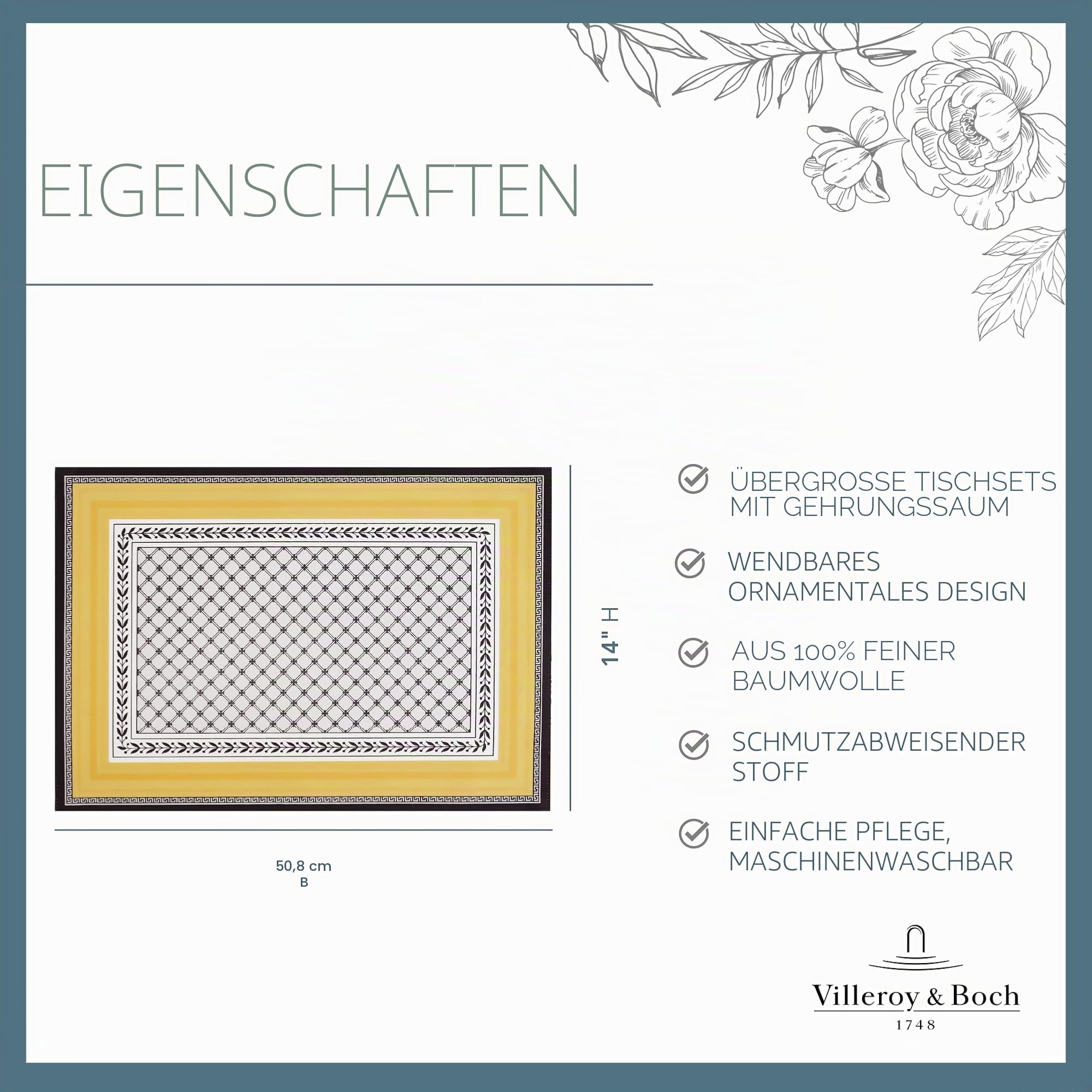 Villeroy and Boch Audun Tischsets, wendbar, Gemustert, Baumwolle, 35,6 x 50,8 cm, 4 Stück