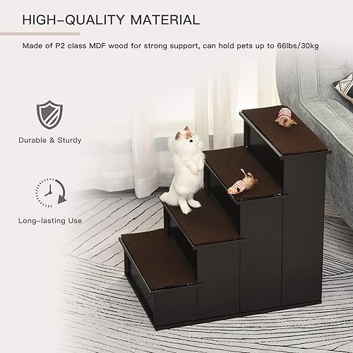 Miniatura 6 de PawHut Escaleras para mascotas, escalones pequeños para mascotas con cubierta acolchada extraíble para perros y gatos de hasta 22 libras, color