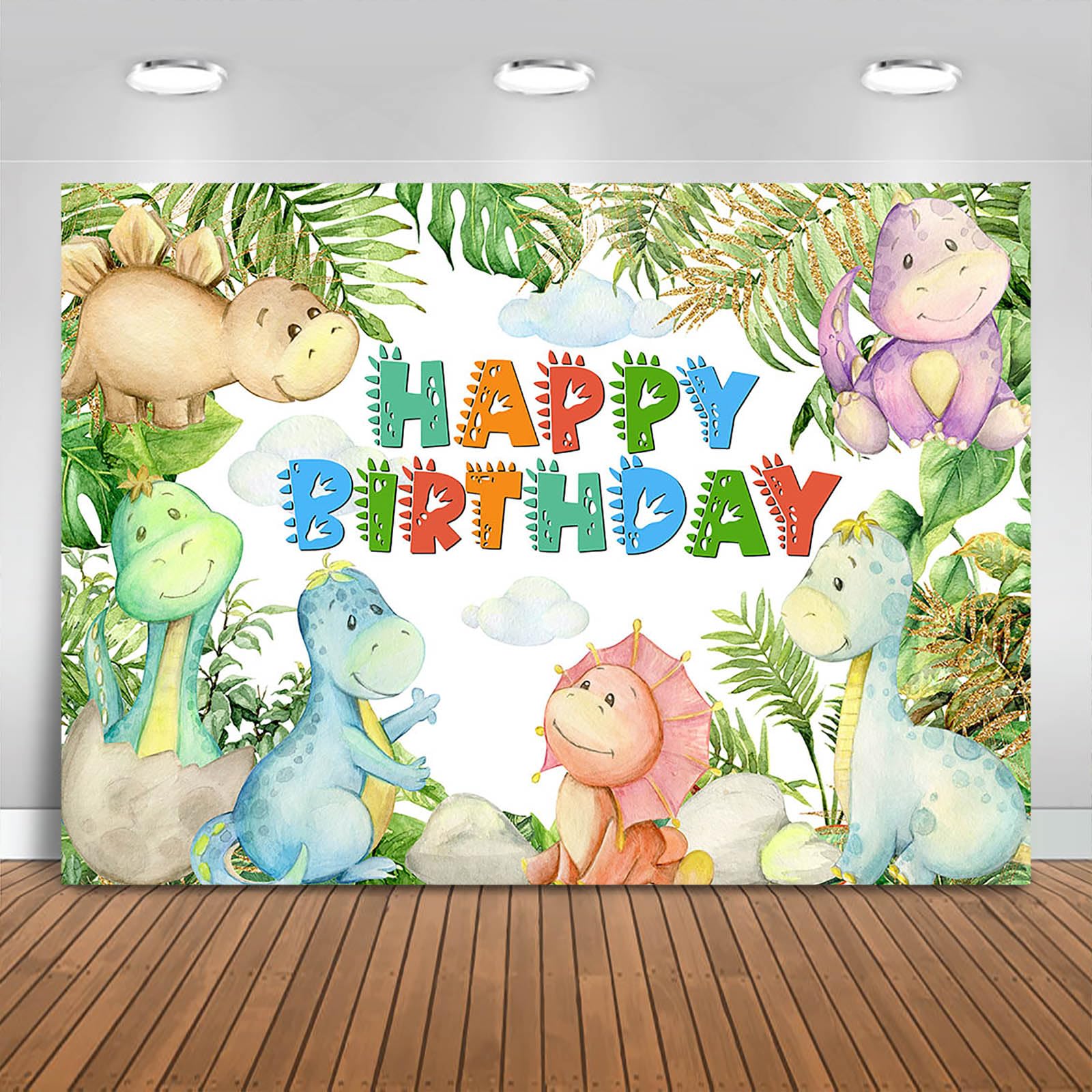 Fitumiw Dinosaur Birthday Backdrop 7x5ft Watercolor Dinosaur Happy Birthday Background Party Decorations for Kids Cartoon Dino Themed Banner Photo