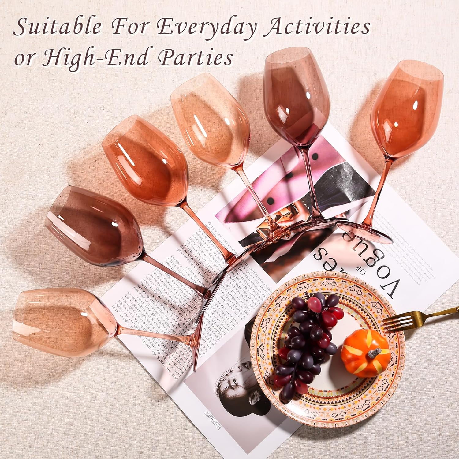 Brown Colored Wine Glass Set of 6-19oz,Hand Blown Crystal Amber Wine Glass with Stems,Melanin Colored Glass Gifts Set for Home,Dinner,Party