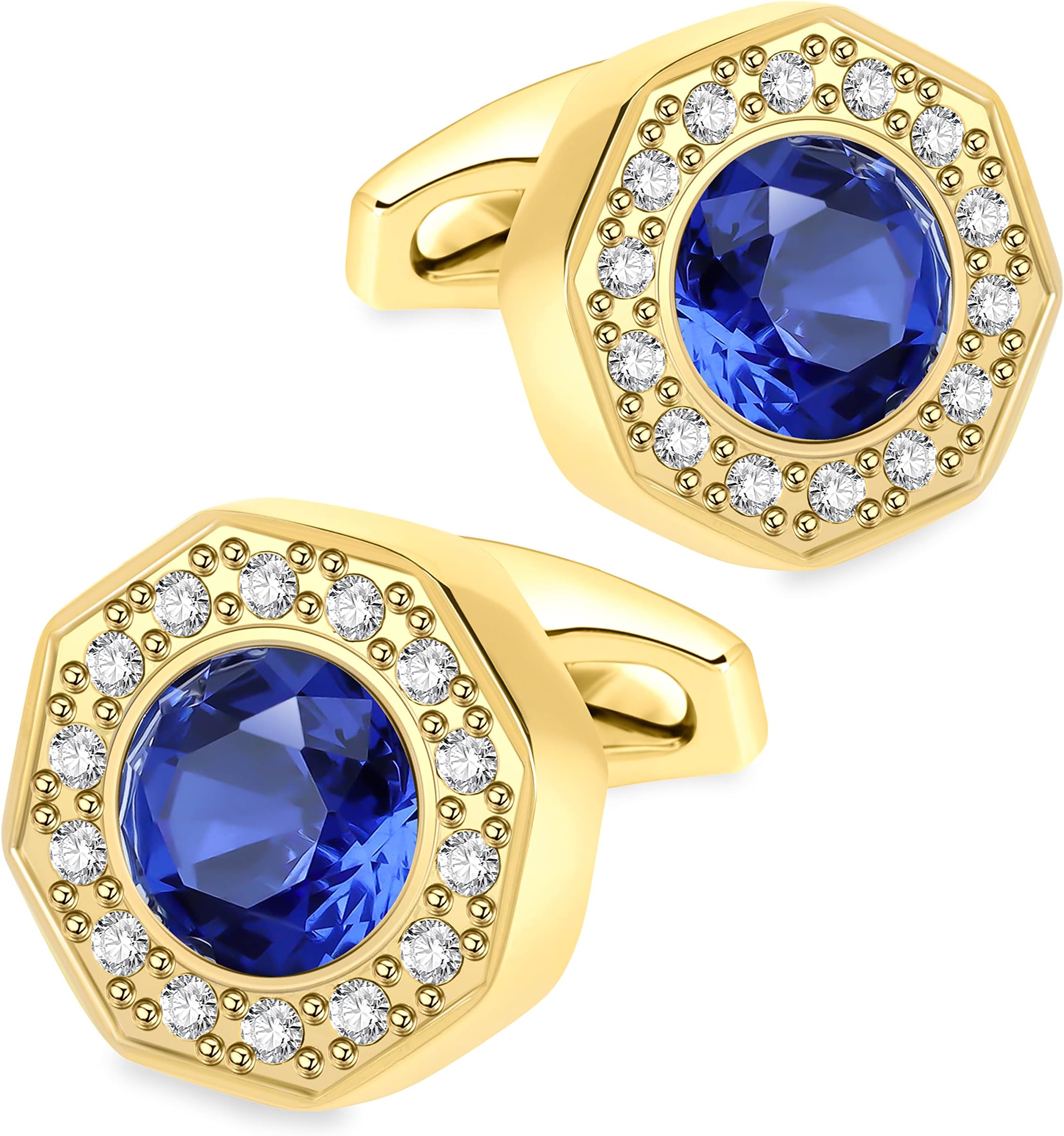 Crystal Cufflinks for Men Blue/Green/Pink/Purple/Red/White/Colorful Real Gold Plated Elegant Mens Cuff Links for Wedding Party Unique Gift