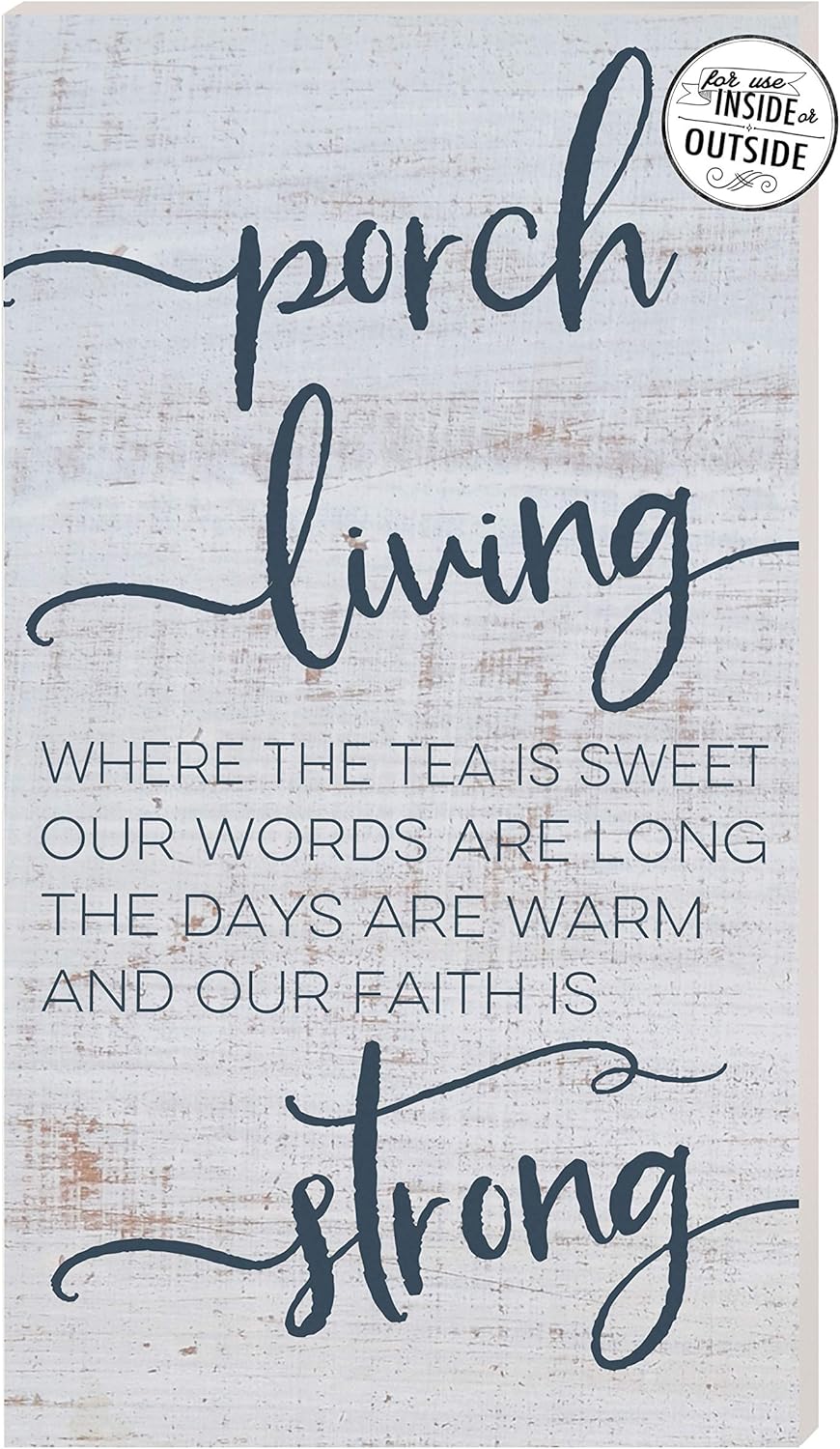 11"x20" Whitewash/Navy Porch Living Indoor Outdoor Sign, Multi