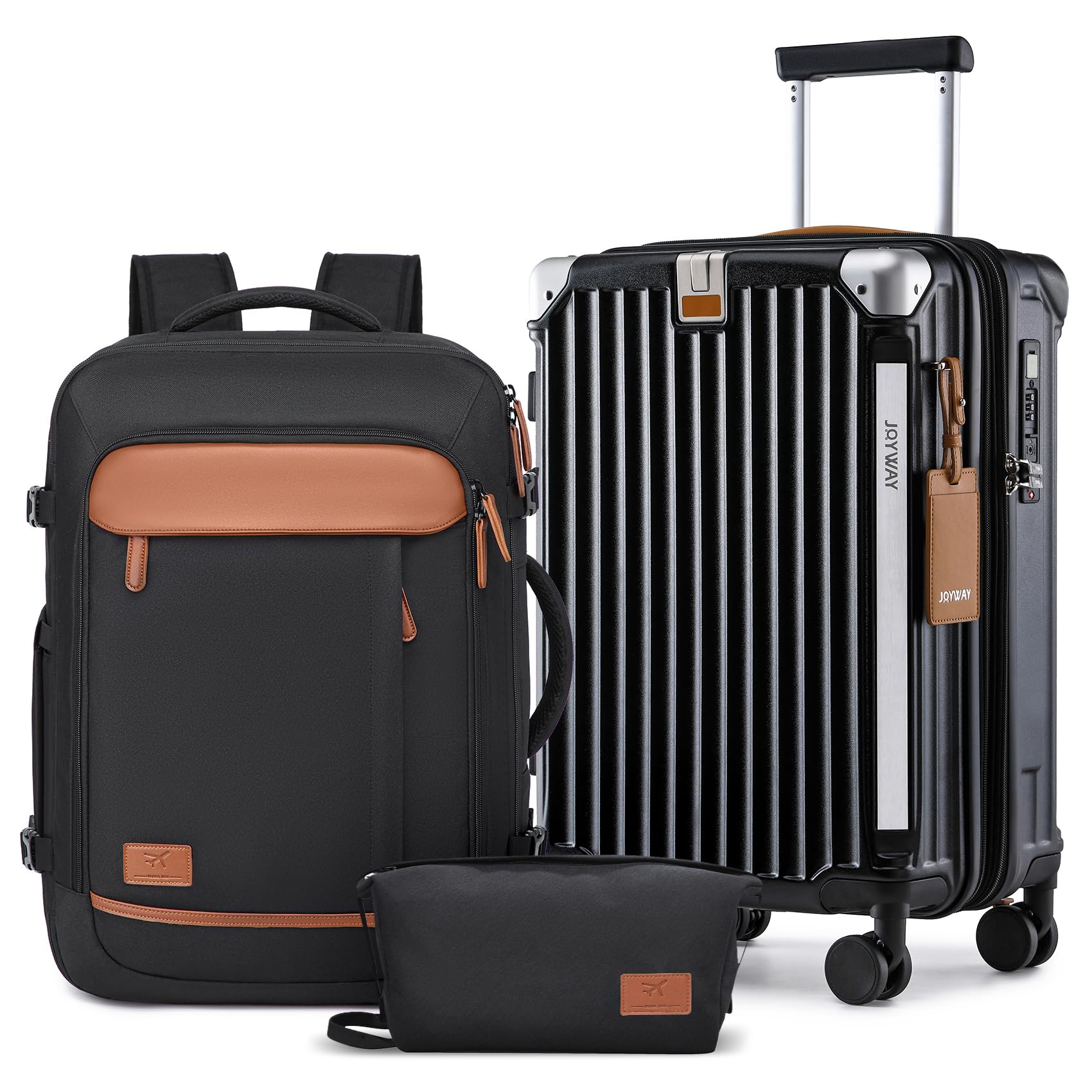 Joyway 20in Carry On Luggage with Cup Holder and USB Port, 25% Expandable Capacity, Smart Suitcase with Anti Slip Wheels and Backpack, Perfect for Men