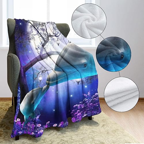 Miniatura 5 de SXCHEN Manta Late Night Forest Blue Whale 2 delfines de 59.8 x 79.5 in